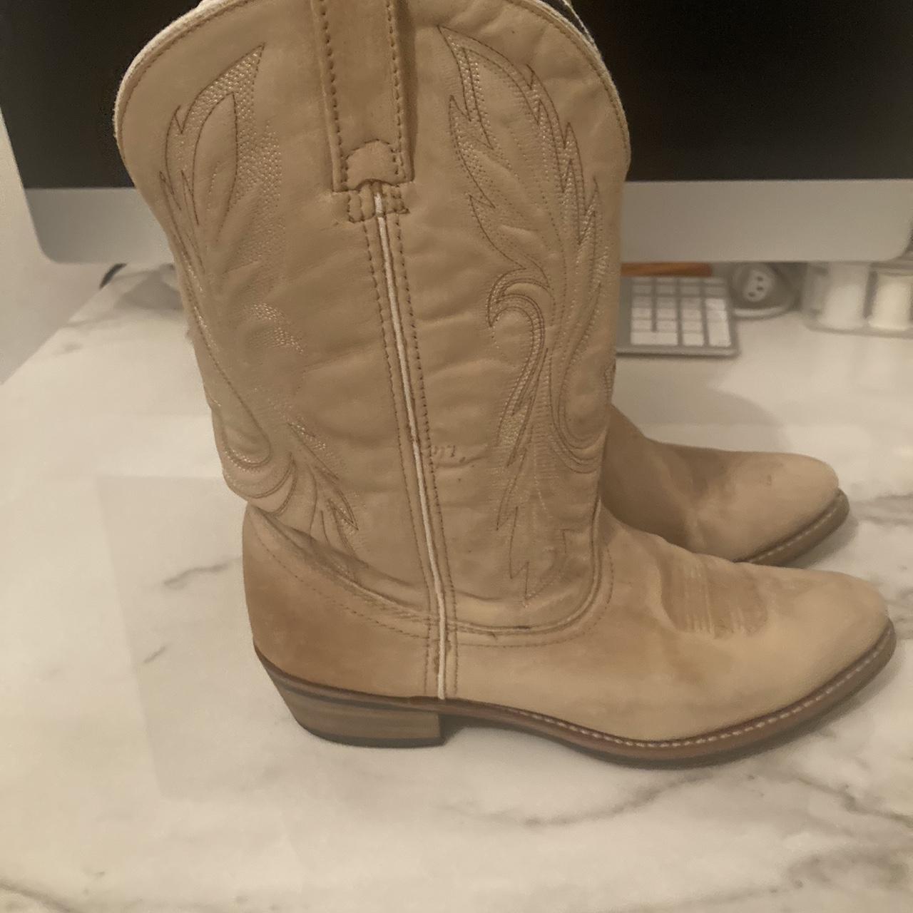 Vintage Laredo Tan and cream real leather cowboy... Depop