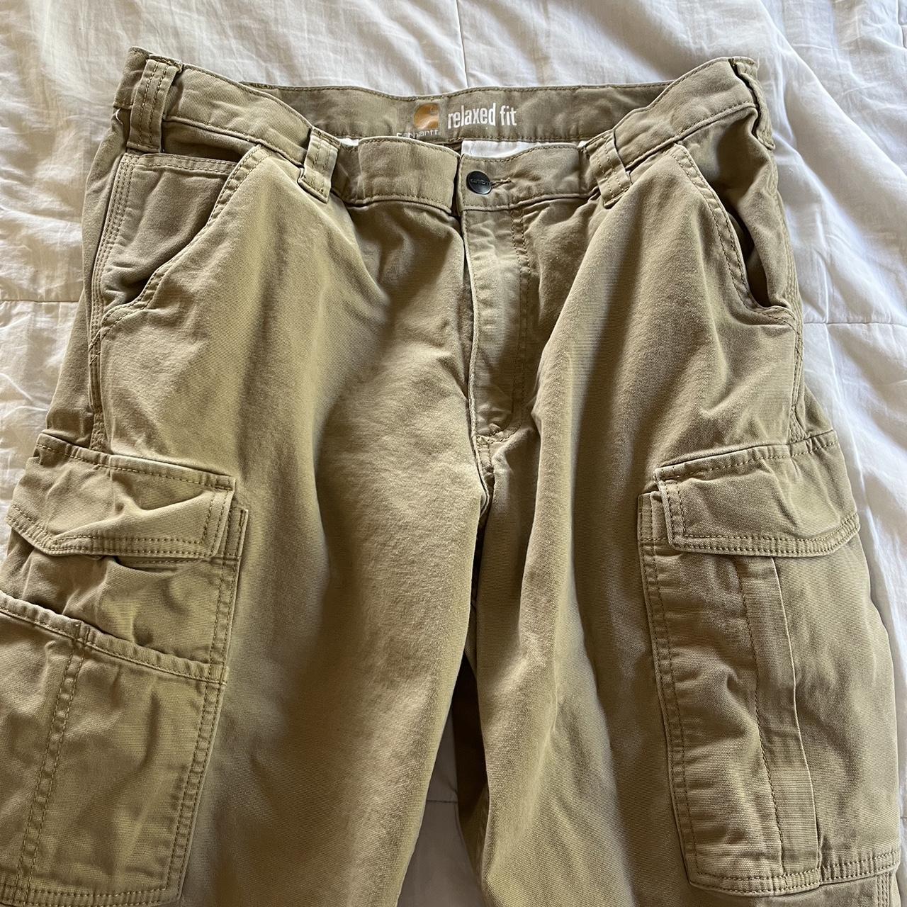 carhartt khaki cargo pants relaxed fit leg 36” x... Depop