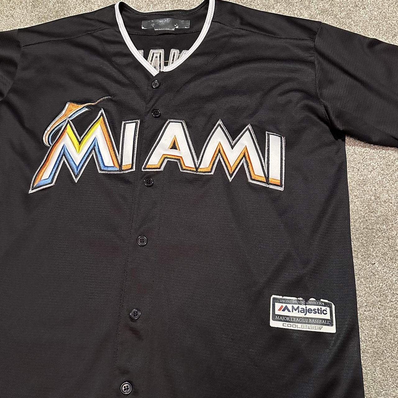 Men's Majestic Miami Marlins #16 Jose Fernandez Authentic Black Team Logo  Fashion Cool Base MLB Jersey