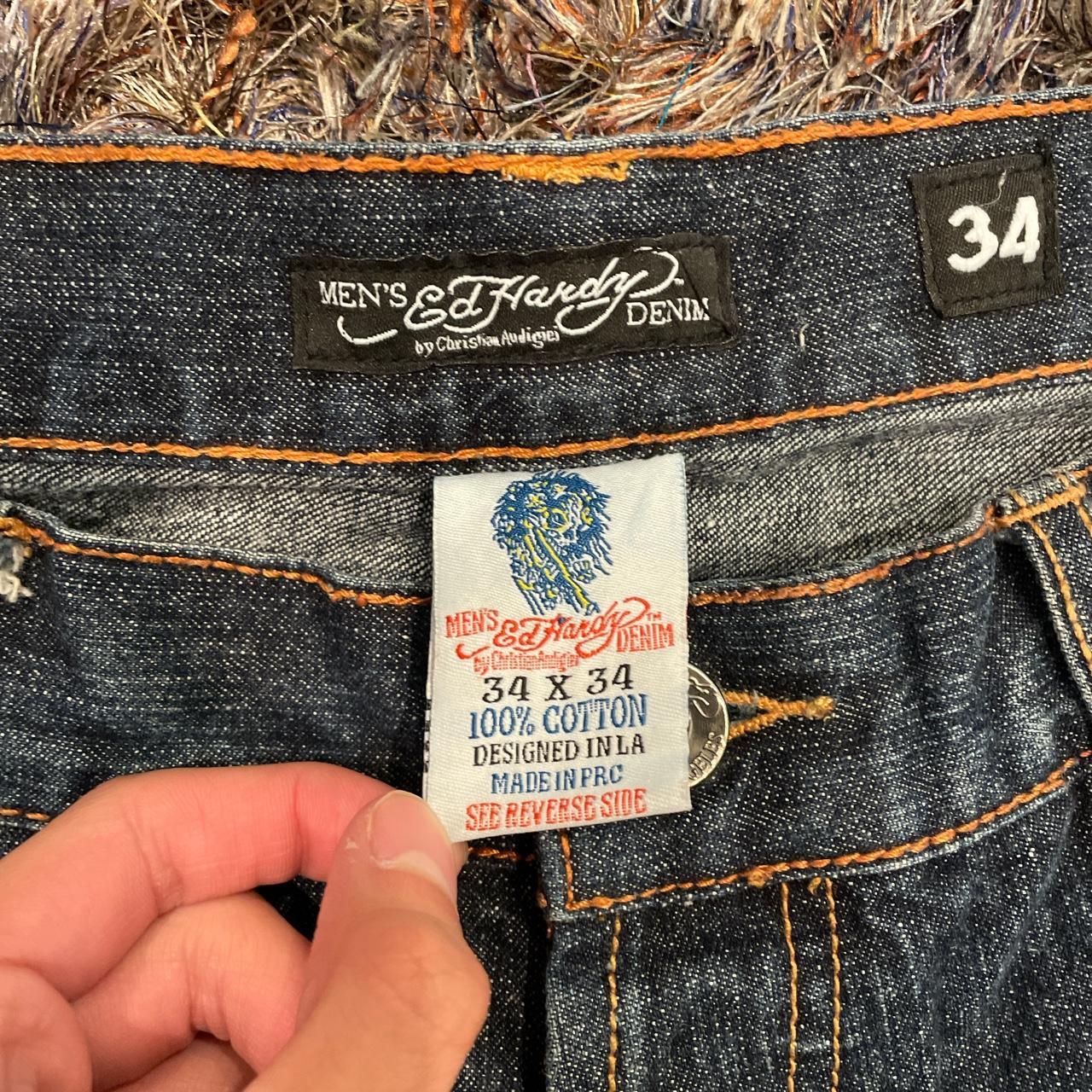 Super cool ed hardy jeans with snake embroidery and... - Depop