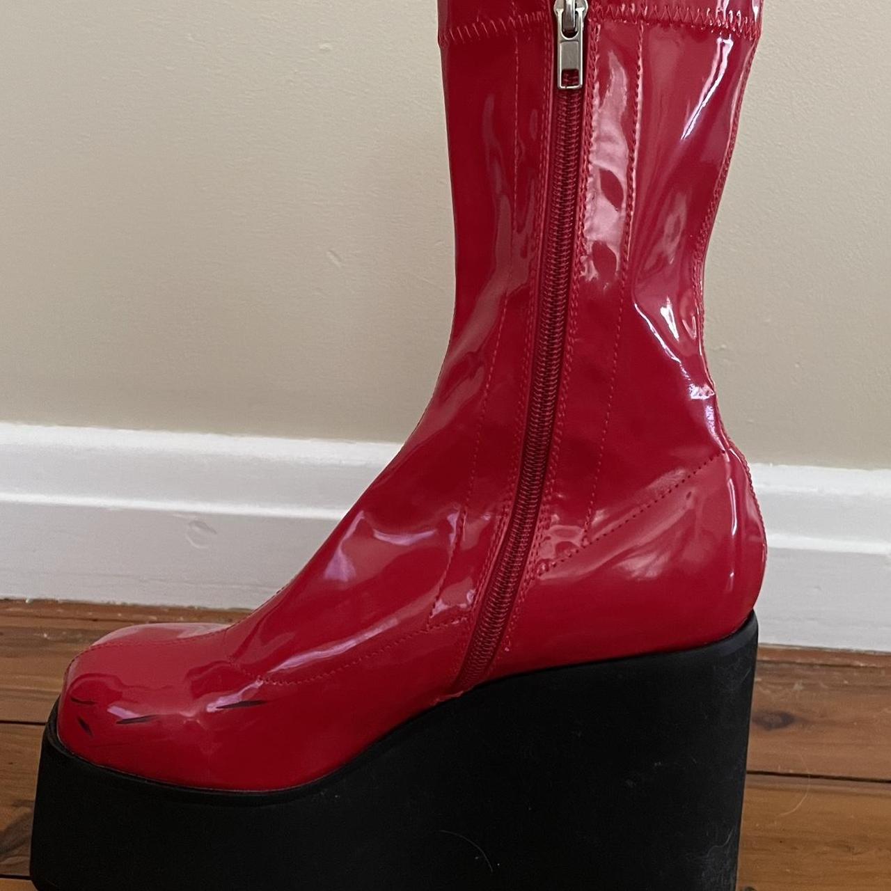 Lamoda Lights Out Wedge Platform Boots Red Latex For... - Depop