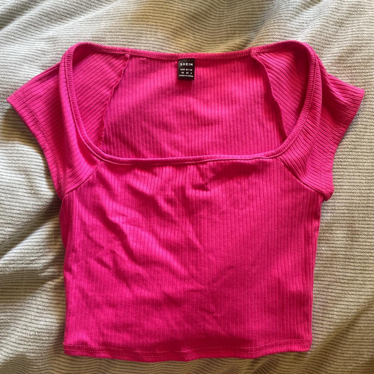 Never worn hot pink shein top square neckline - Depop