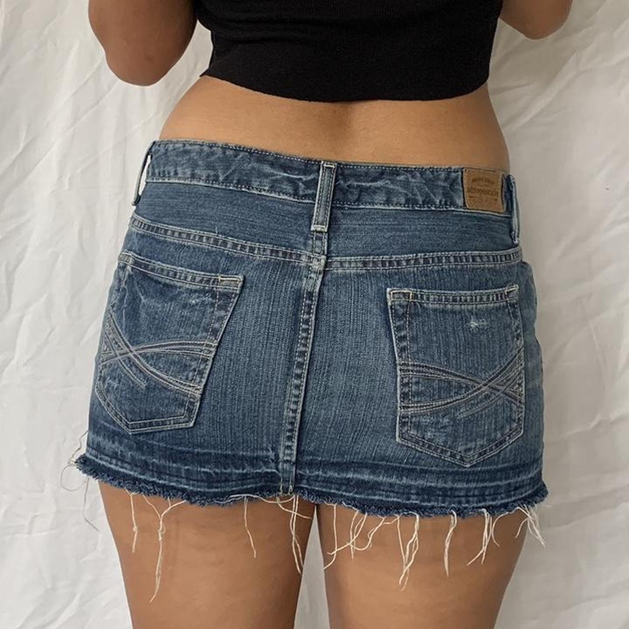 2000’s aéropostale denim mini skirt with frayed edge - Depop