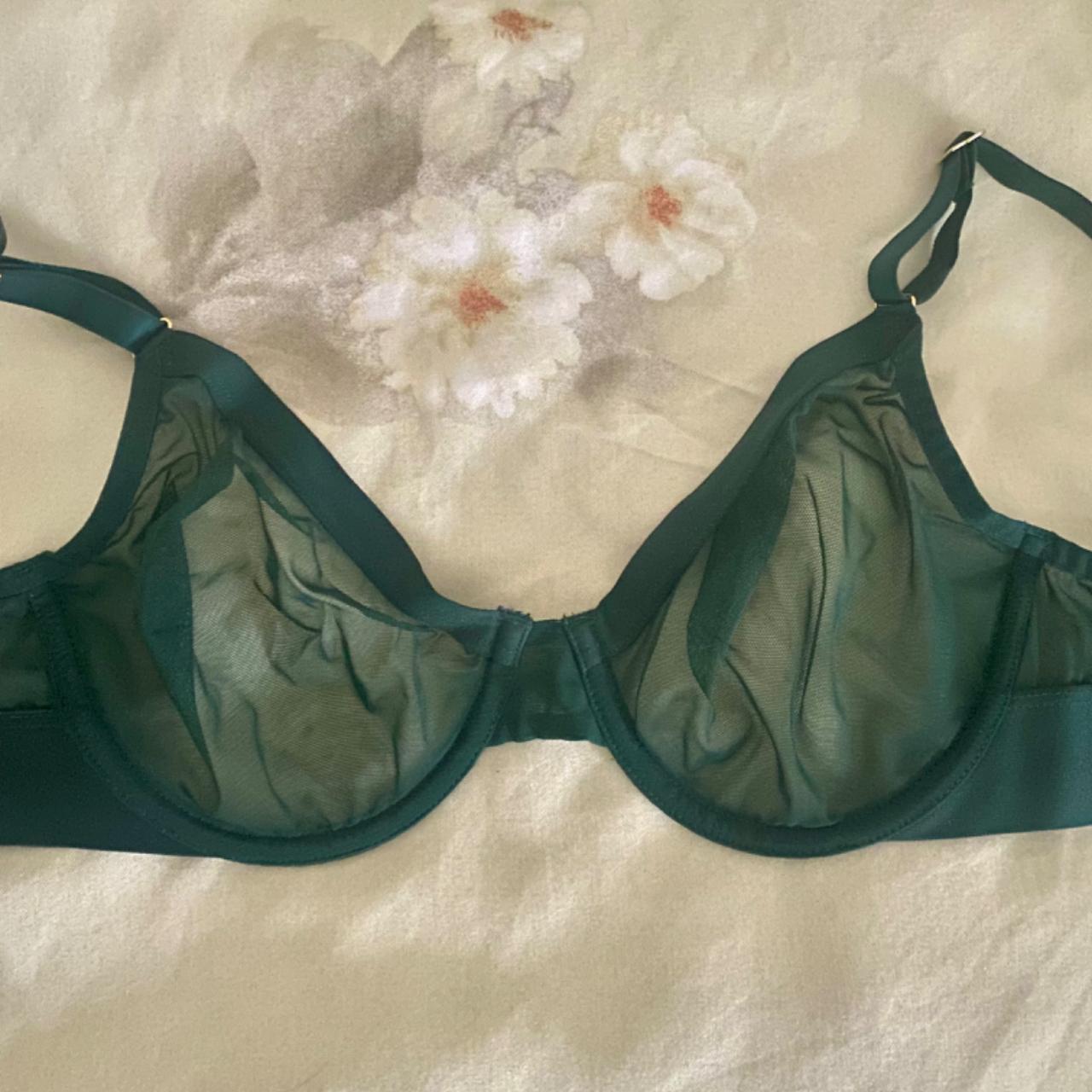 aerie forest green push up bra with lace band, 32c - Depop