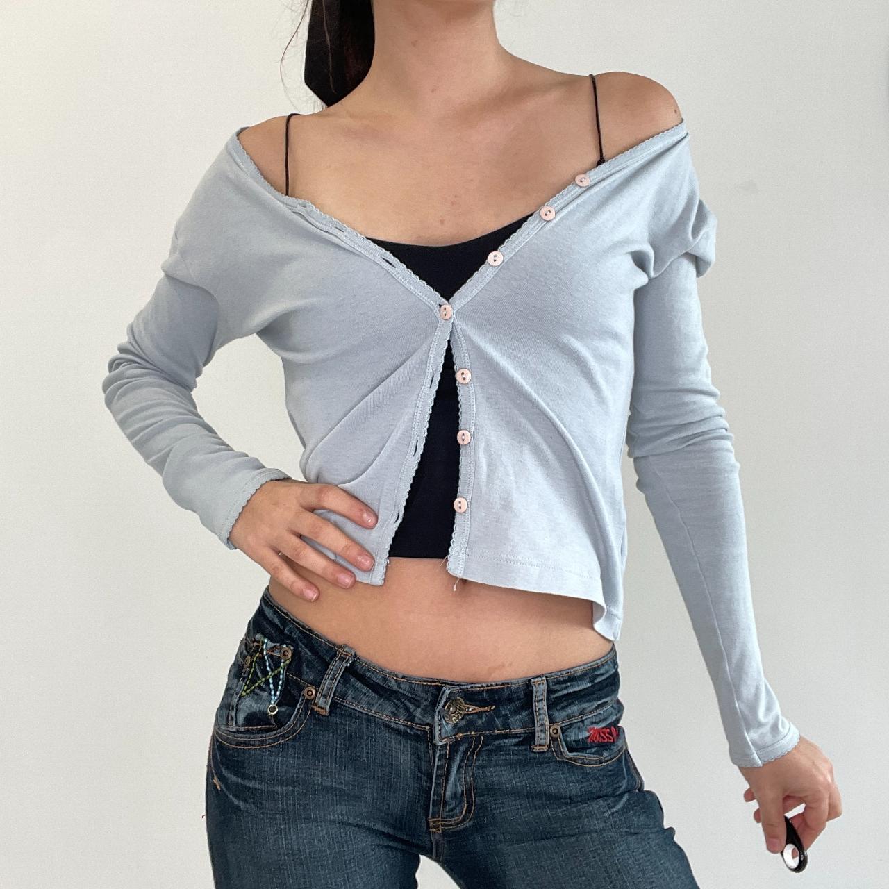 Baby blue button up dainty cardigan! No label but... Depop