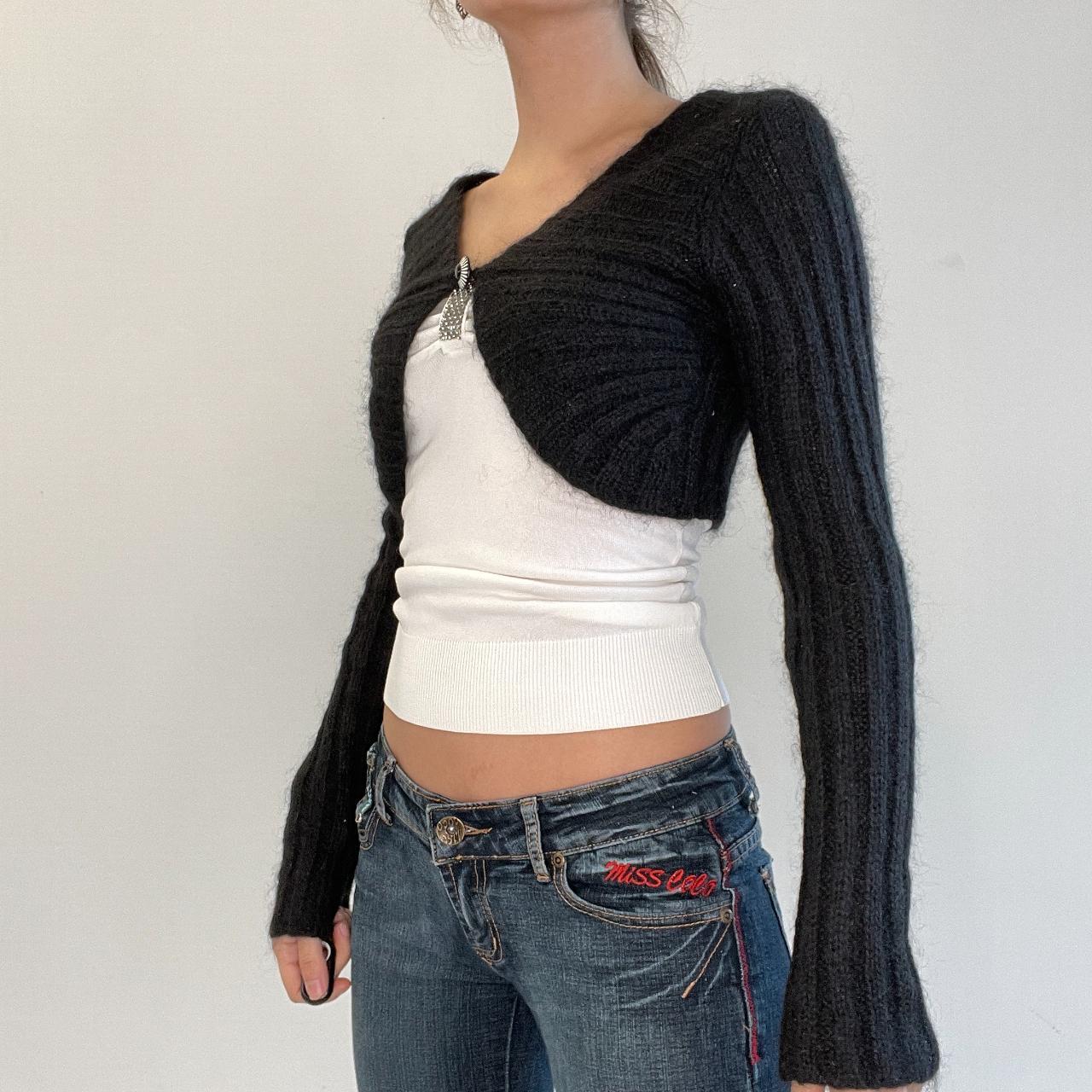 Stunning black thick knitted shrug cardigan with... Depop