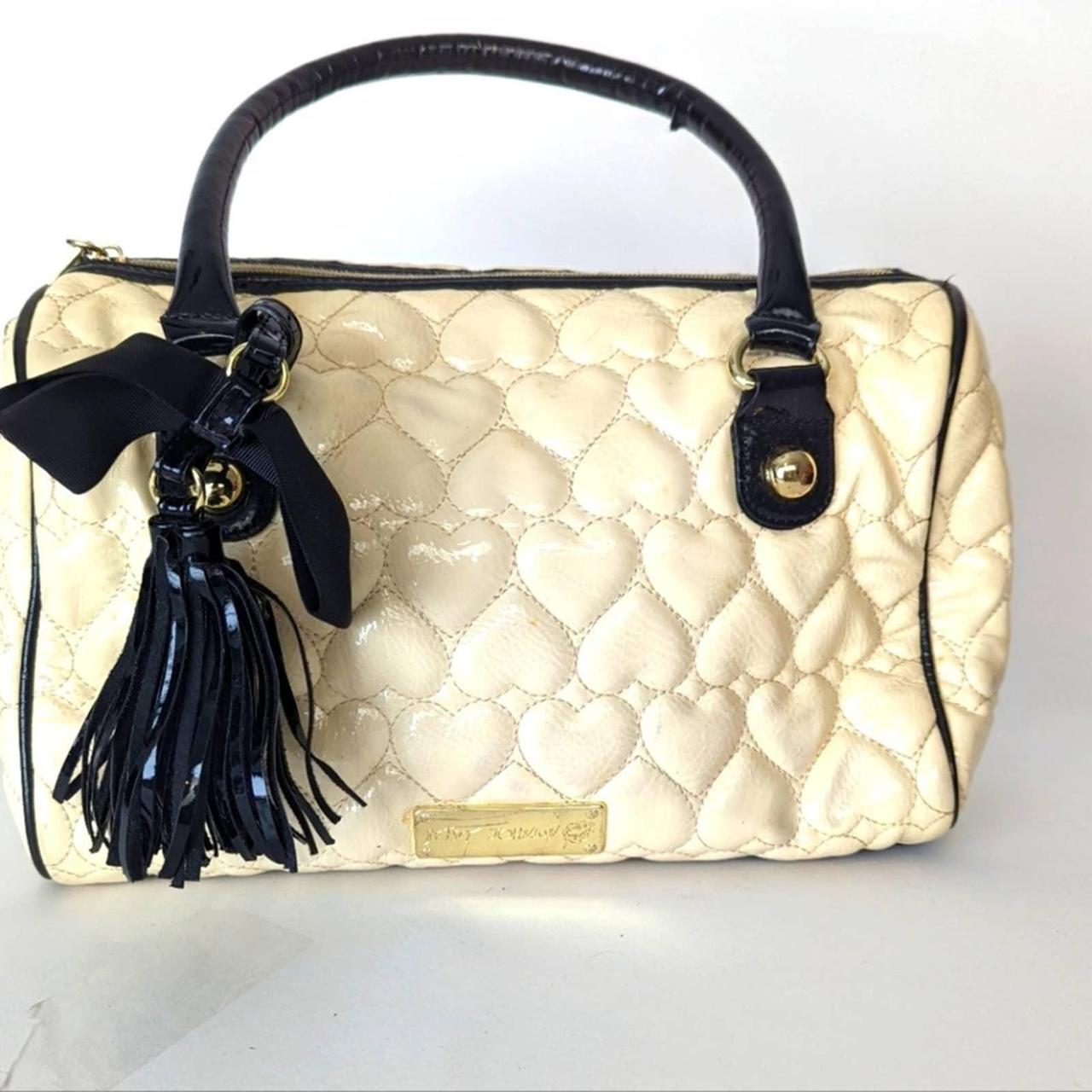 Betsey Johnson Quilted Heart Satchel Creamy Vegan... - Depop