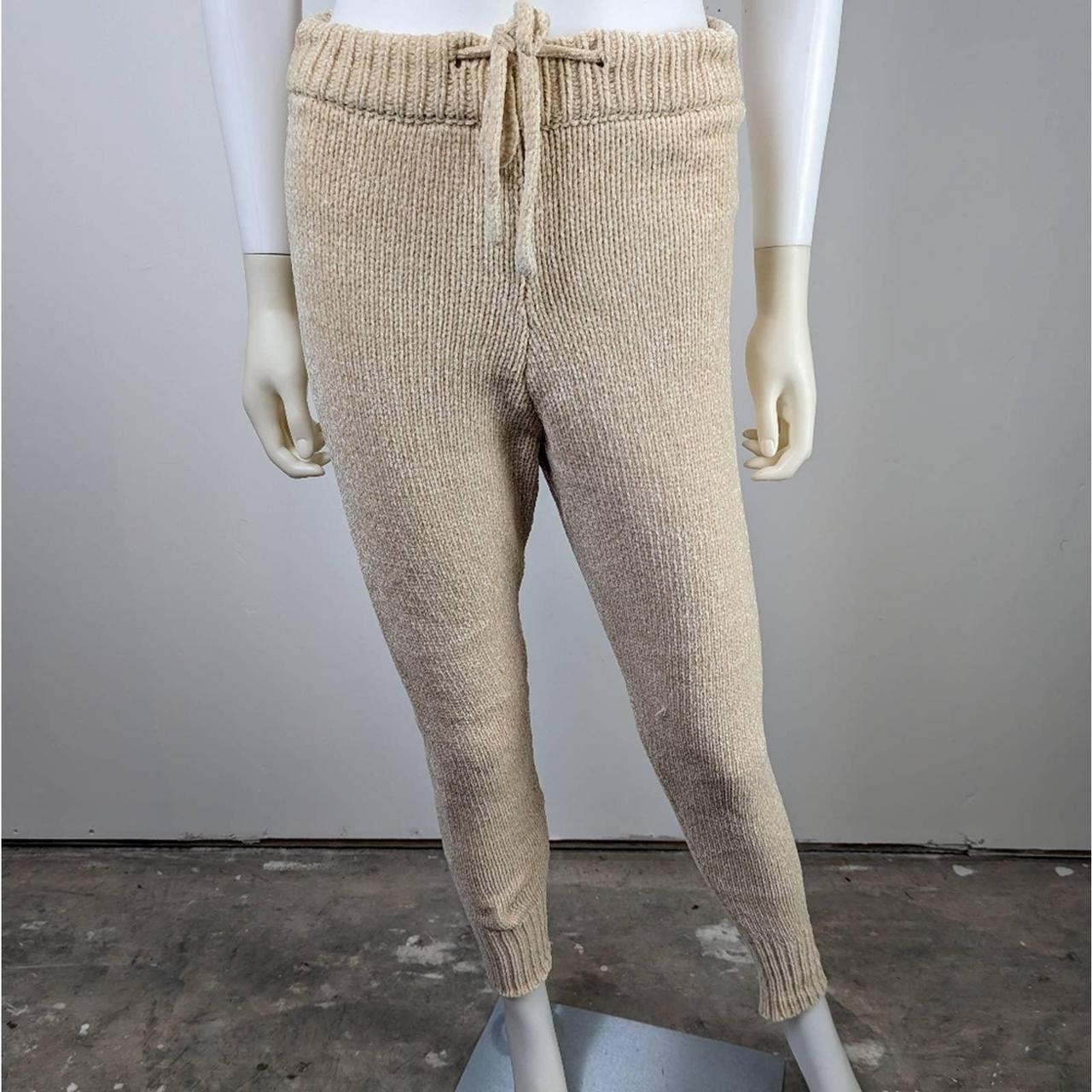 Ribbed Tan Sweater Pants 100% Polyester Tie at - Depop
