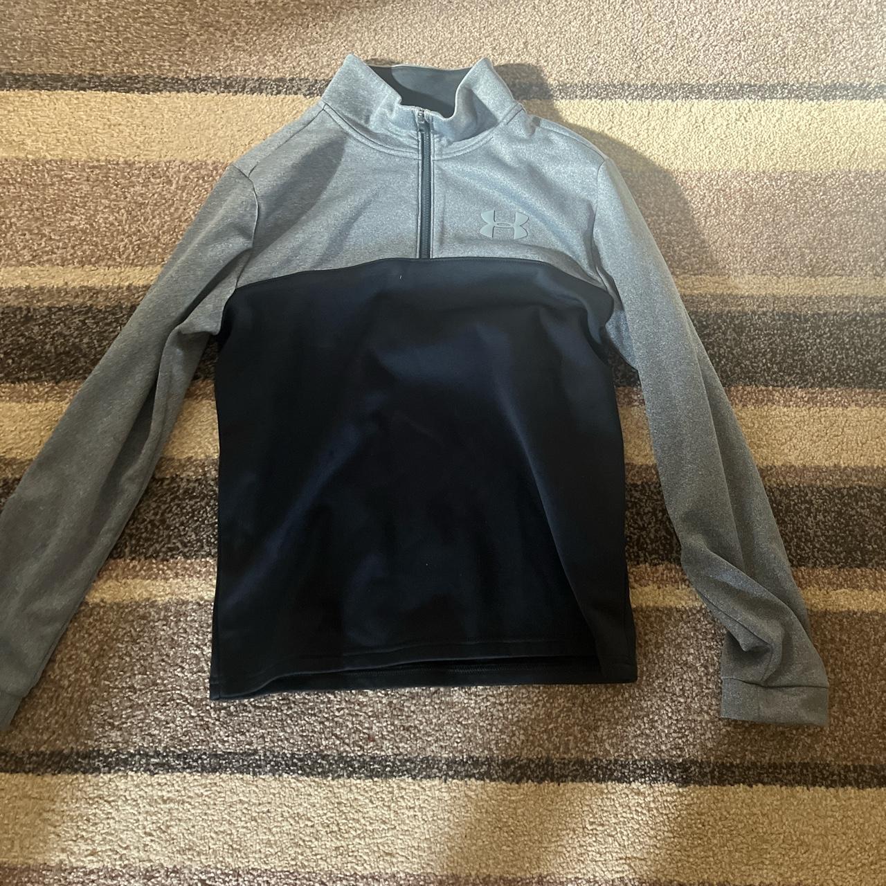 Grey and black under armour 1/4 zip fleece YXL - Depop