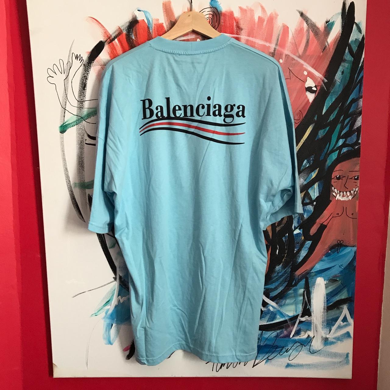 Baby Blue Balenciaga Spellout Tshirt Printed logo... Depop