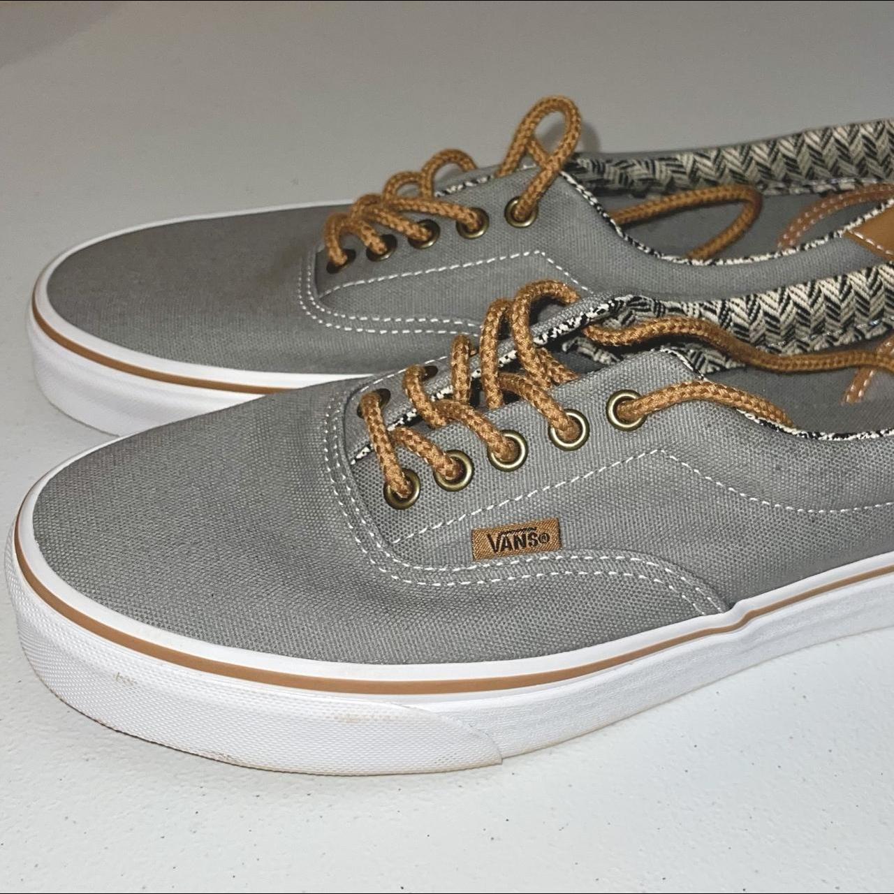 Grey vans brown laces best sale