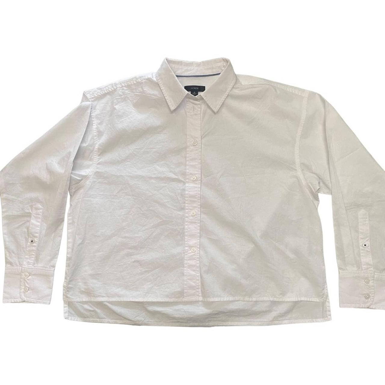 J.Crew White Cropped Button Down Shirt Long Sleeve... - Depop