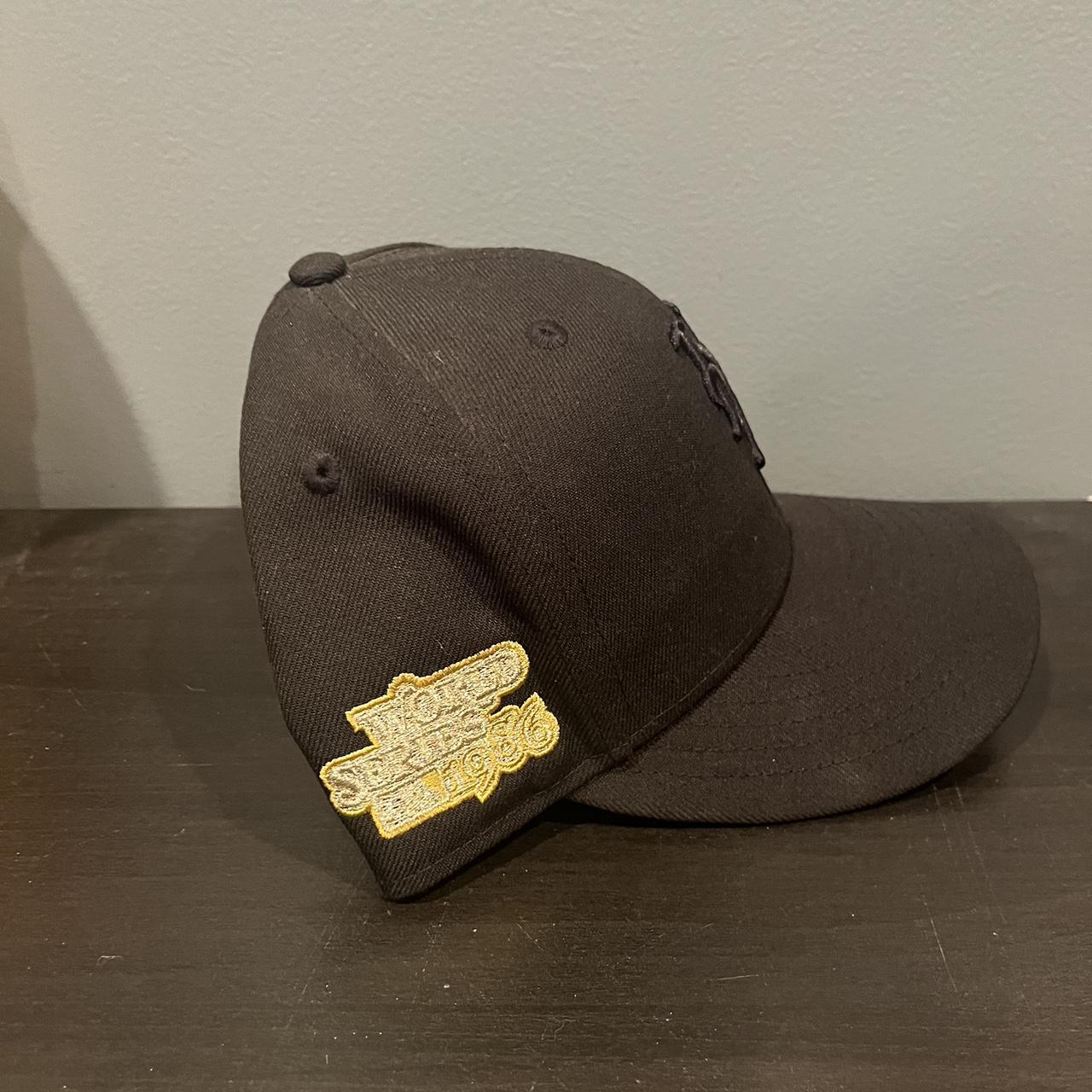 New Era Men's Cream and Black Hat | Depop