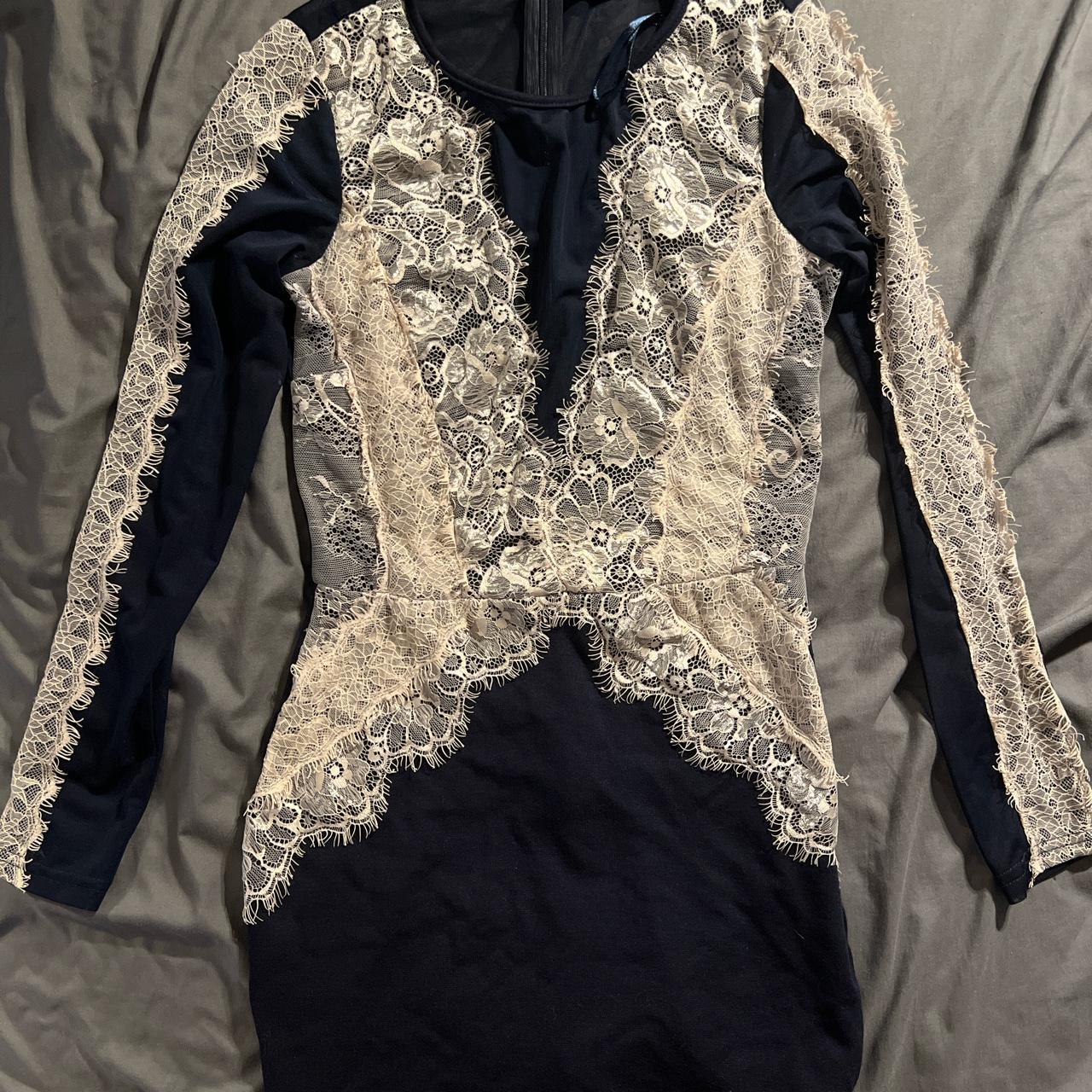 Navy and cream body con dress with beautiful lace... Depop