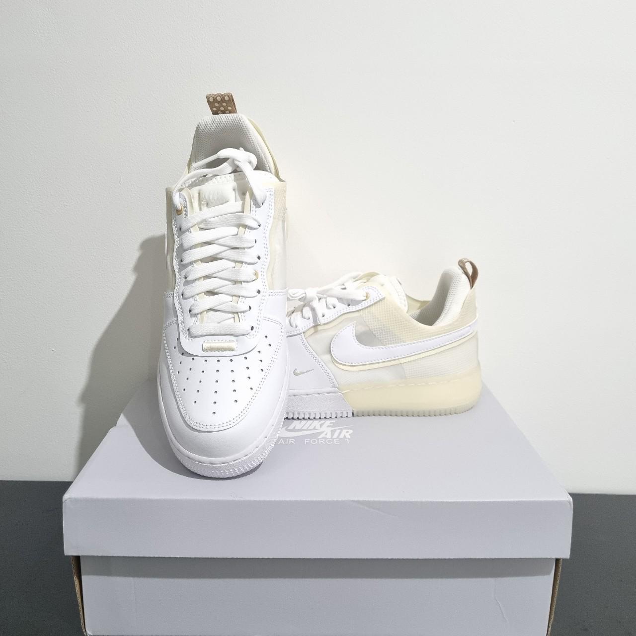 Nike Air Force 1 React Trainers in White and Coconut... Depop