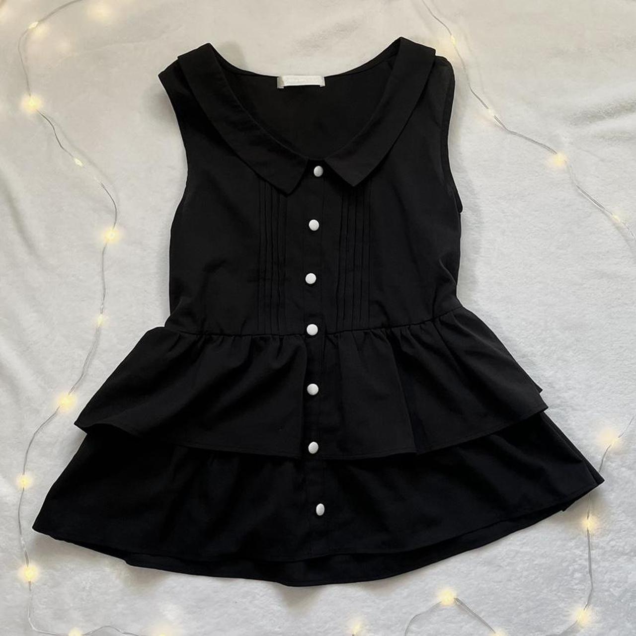 Black collar peplum button blouse ♡ imported from... - Depop