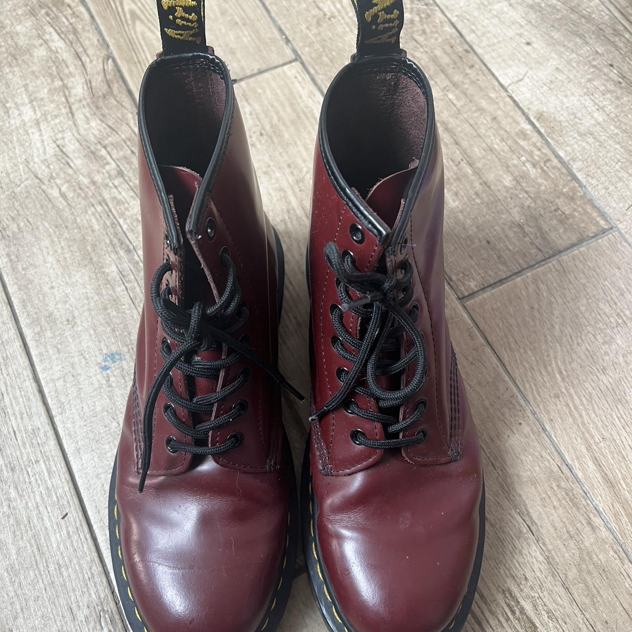 Red worn in dr martens size 9, great condition only... - Depop