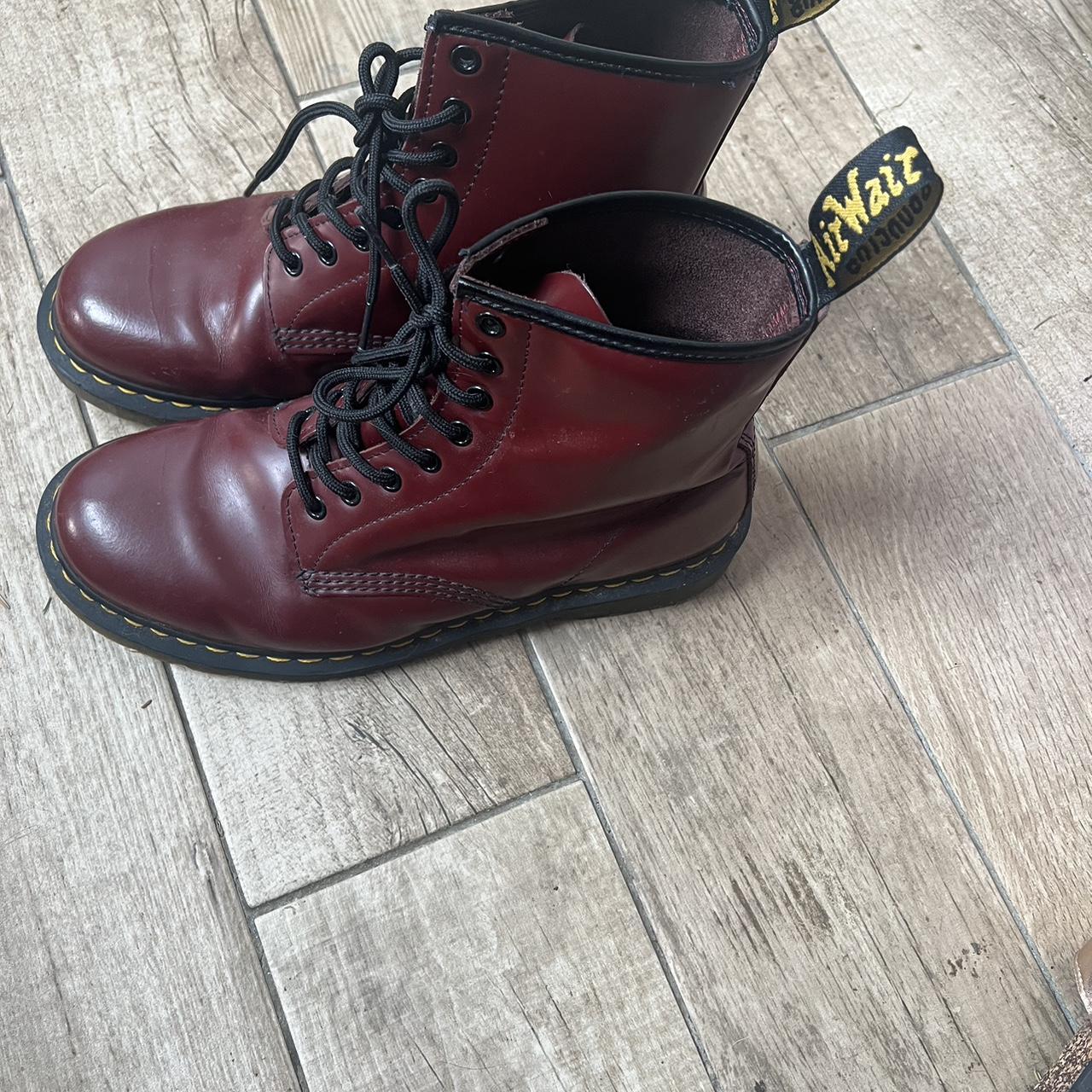 Red worn in dr martens size 9, great condition only... - Depop