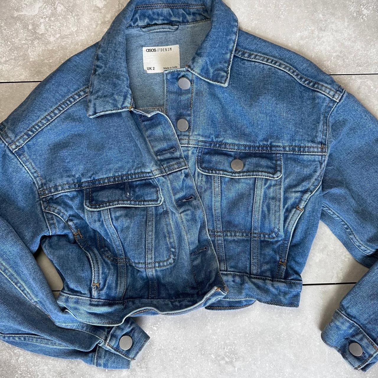 ASOS cropped blue denim jacket. Fitted look with... - Depop