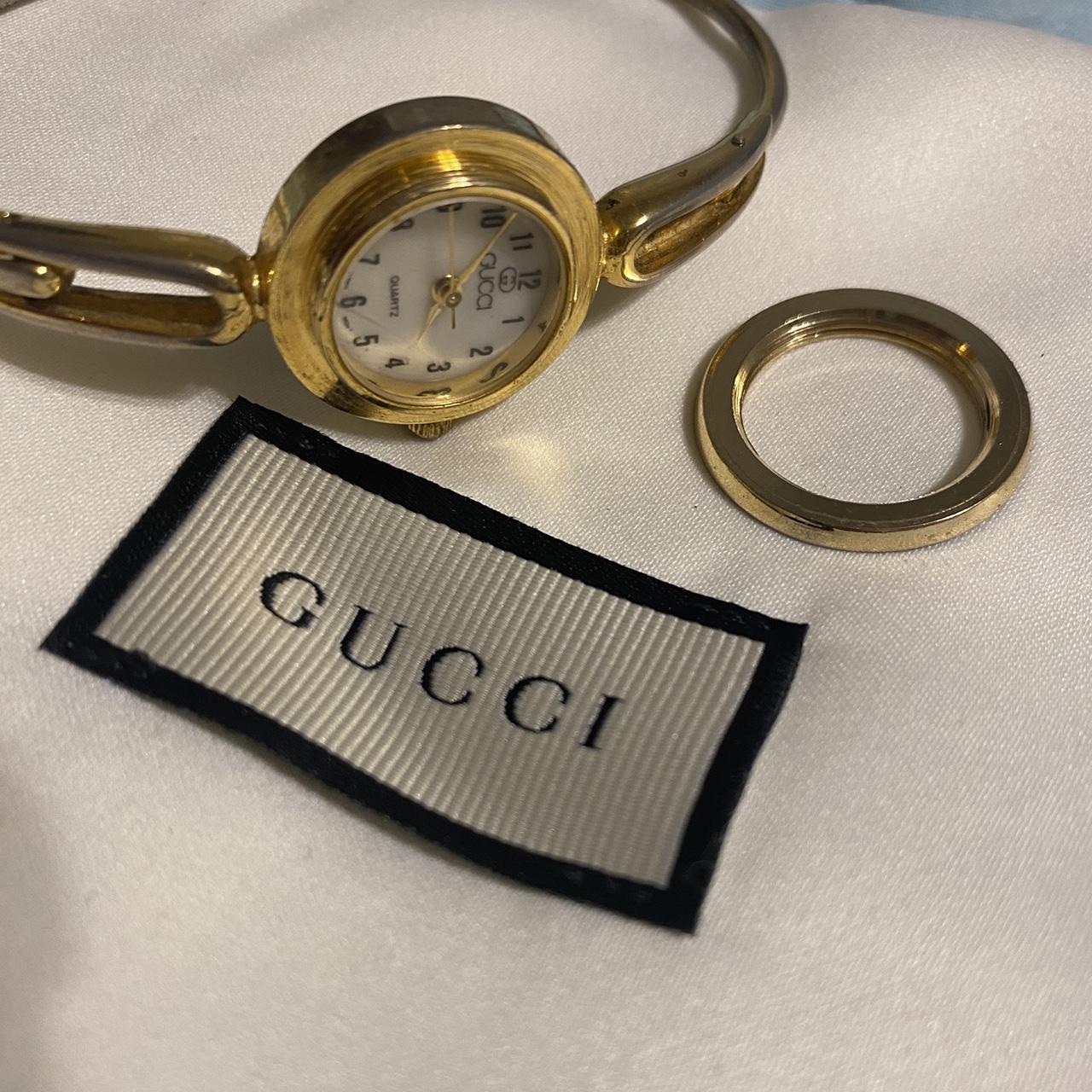 Gucci Women's Gold And Navy Watch | Depop