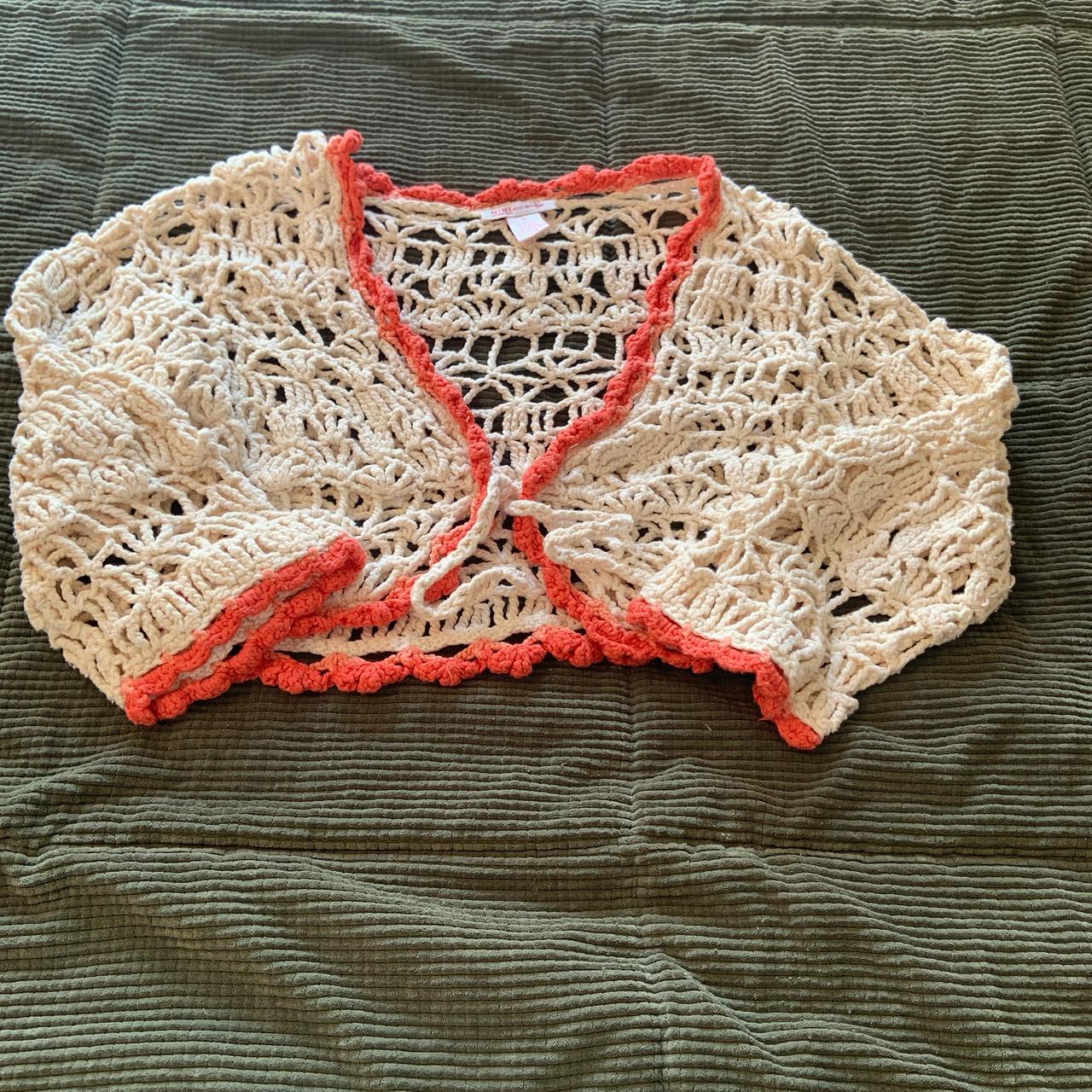 Nine West Women's Cardigan - Multi/Cream - L – Orange and cream crochet bolero #crochet