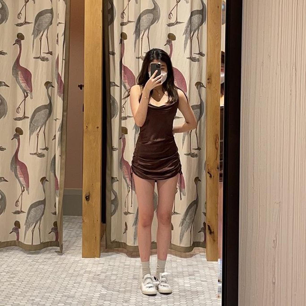 Aritzia brown silk dress with ruching Ruching,... Depop