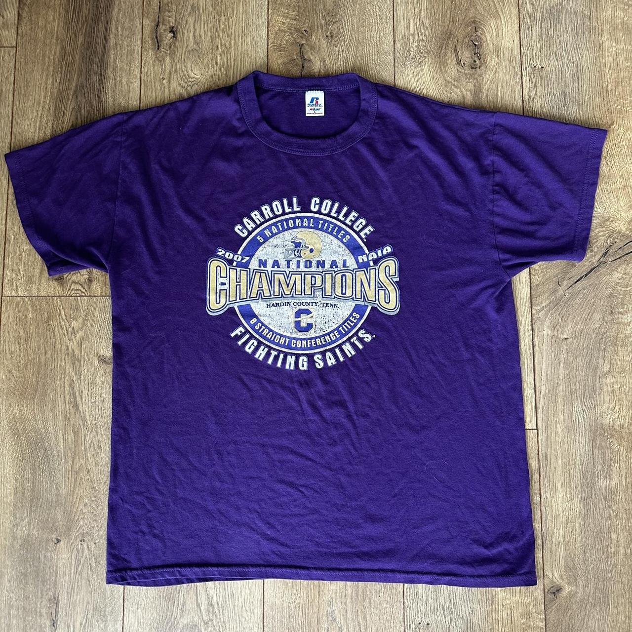 Russell Athletic Men's Purple and Yellow T-shirt | Depop