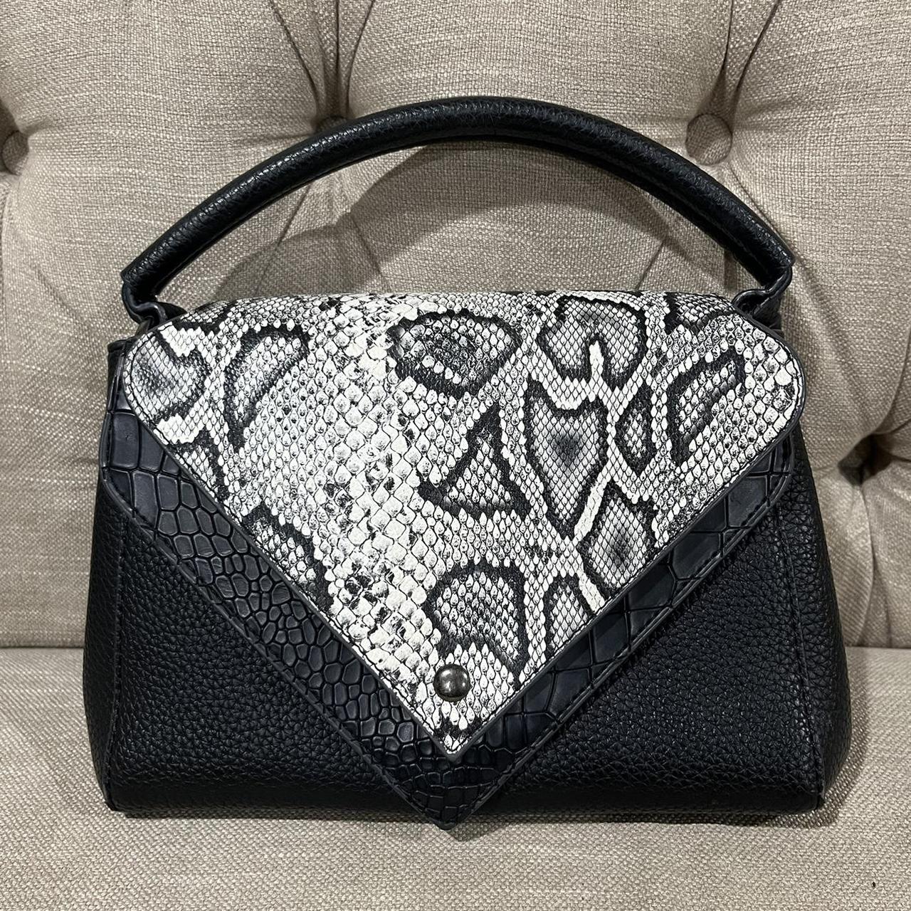 Beautiful black and white leather bag with snakeskin... - Depop