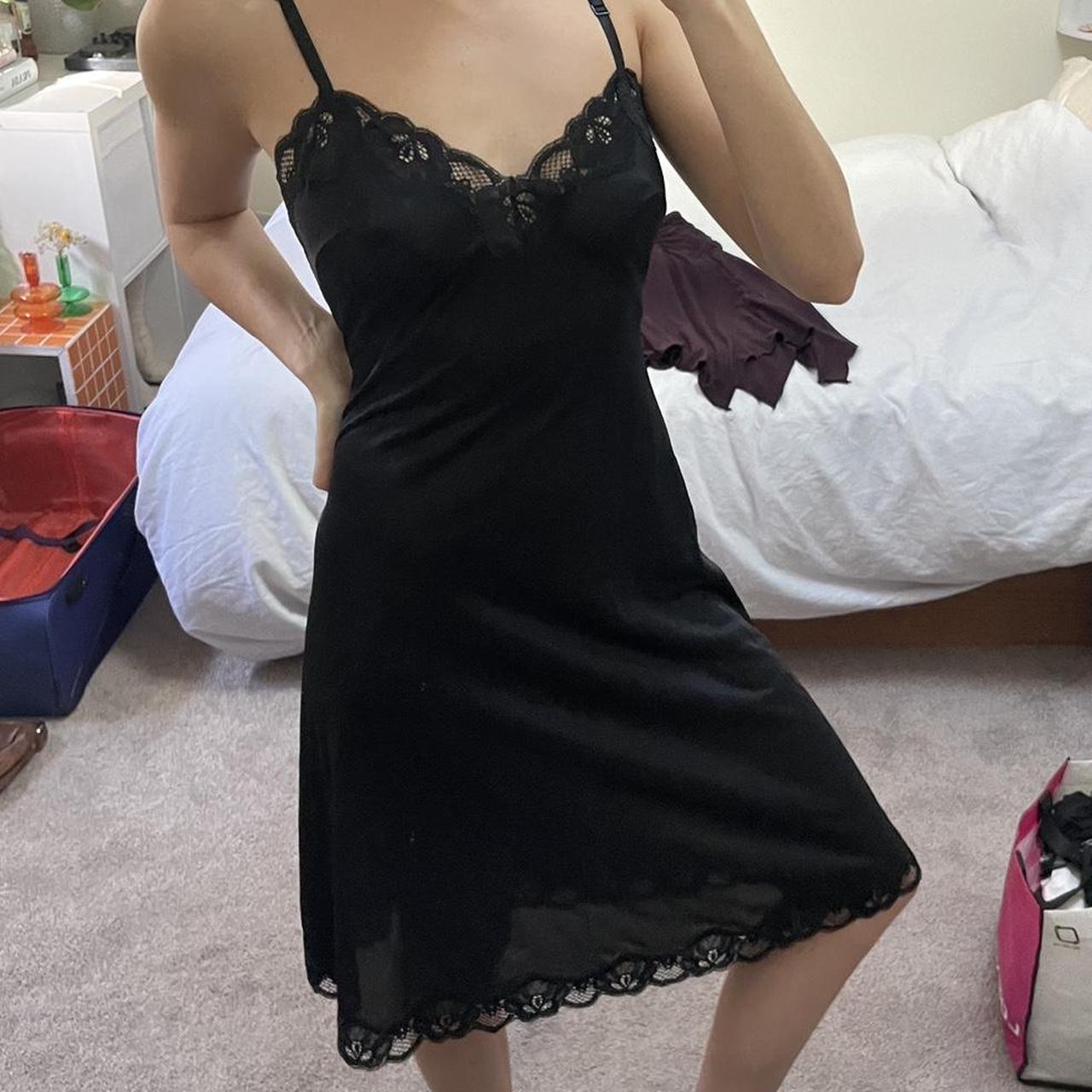 Black lace midi slip dress - Depop