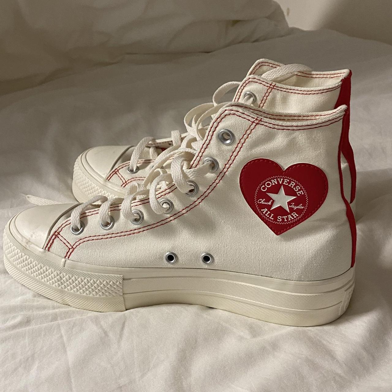 Converse Women's White and Red Trainers | Depop