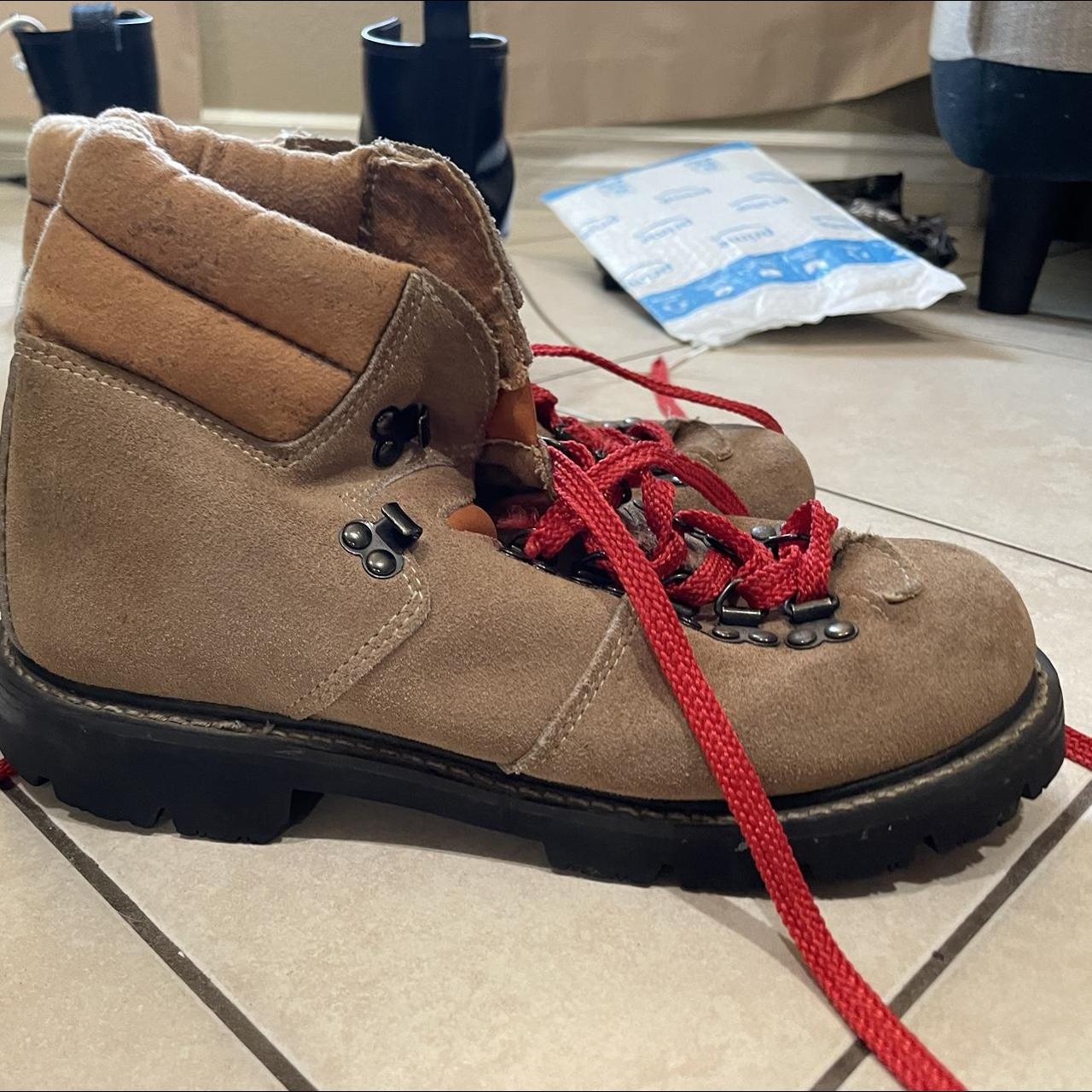 Vintage Montblanc hiking boots Red laces Tear in... - Depop