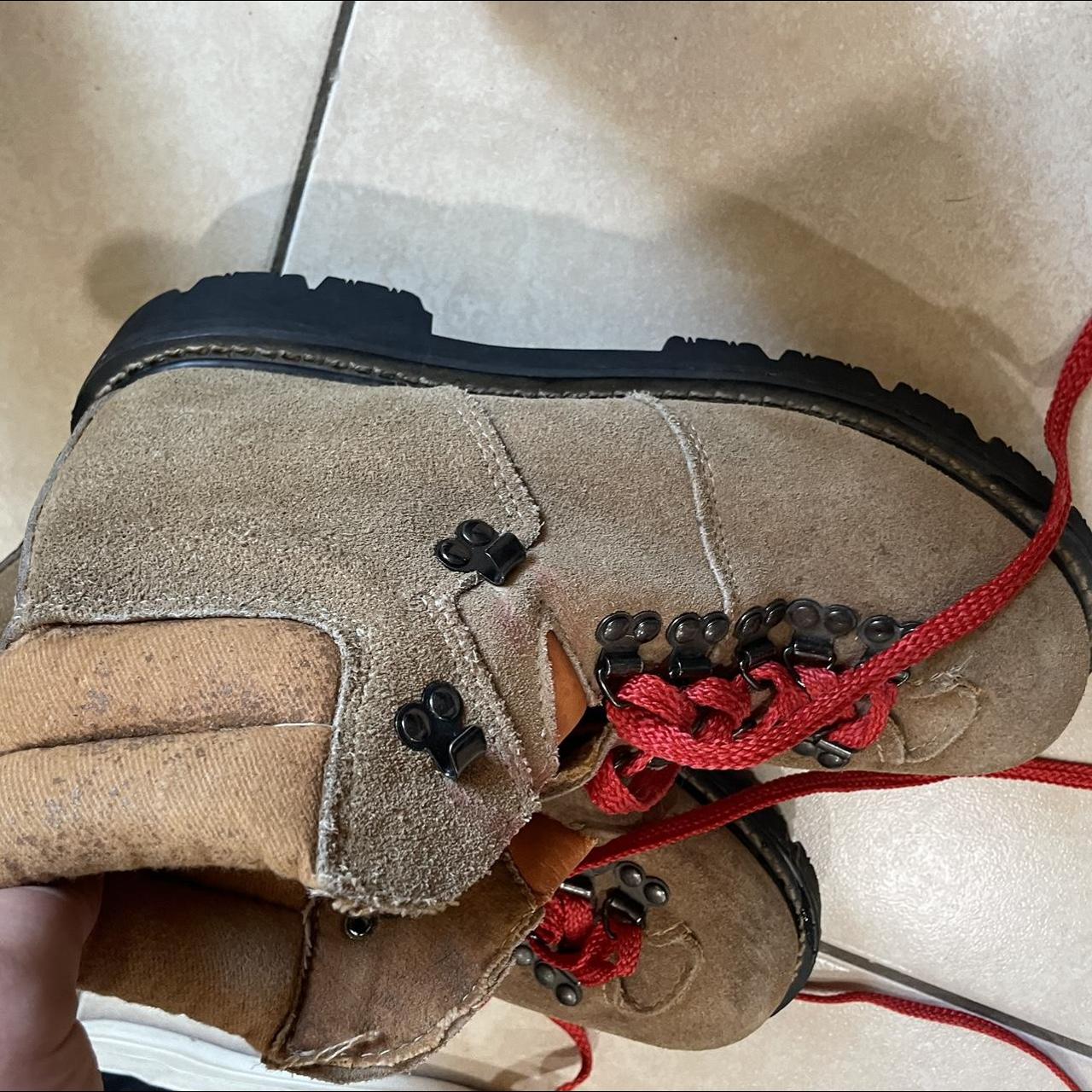 Vintage Montblanc hiking boots Red laces Tear in... Depop