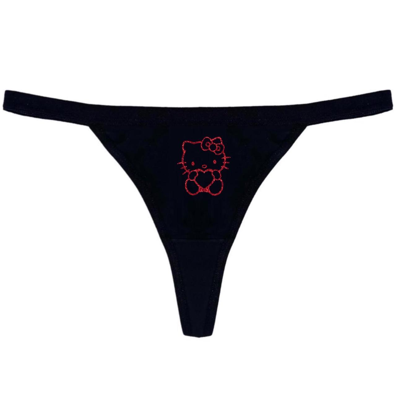 red glitter simple hello kitty black thong 🖤 free uk... - Depop