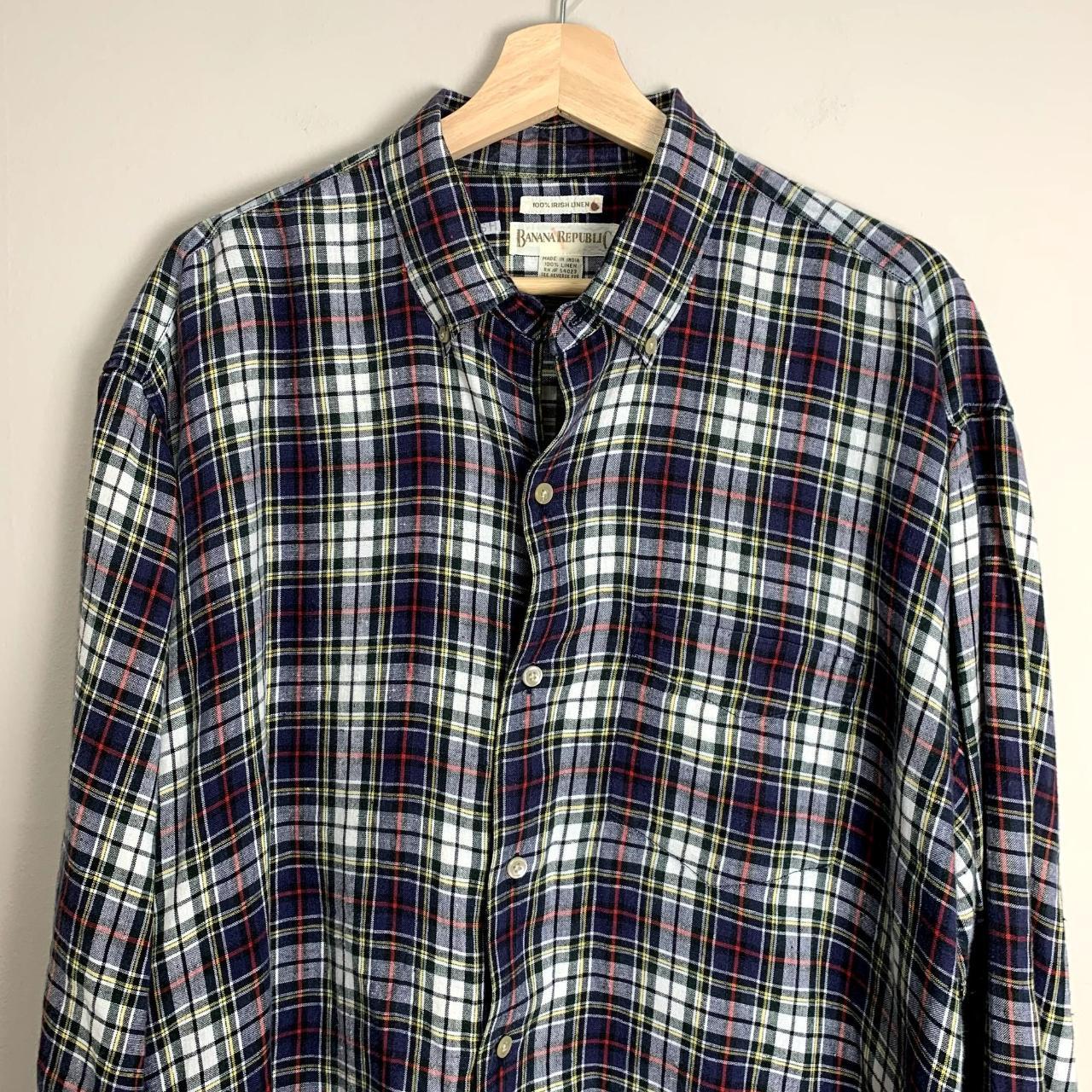トップス 90s BANANA REPUBLIC irish linen shirt Vintage 1990s Banana Republic Irish Linen Plaid Shirt 90s
