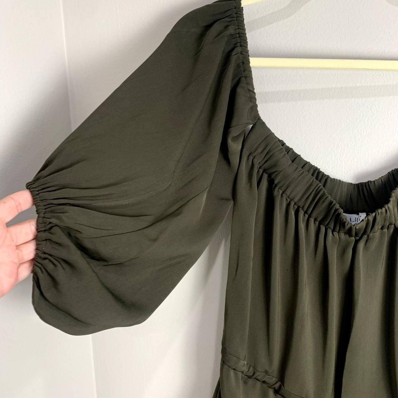 Shona Joy Olive Green Satin Leticia Off Shoulder... - Depop