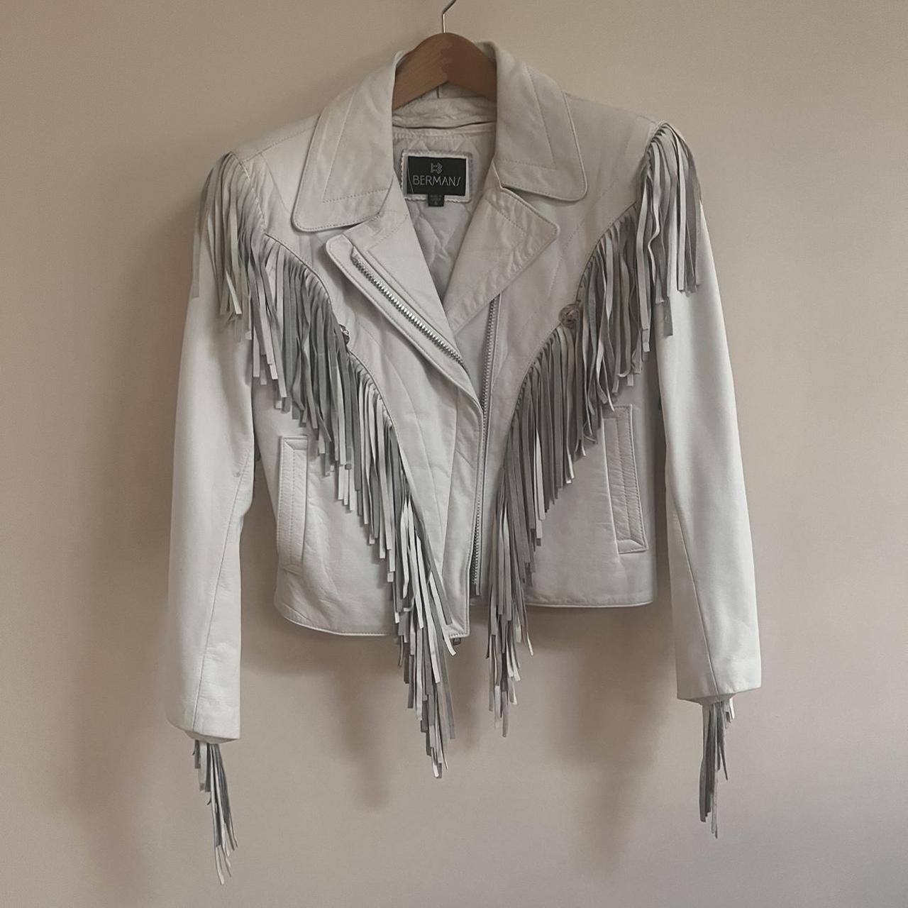 Bermans Jacket Bermans white leather fringe jacket.... Depop