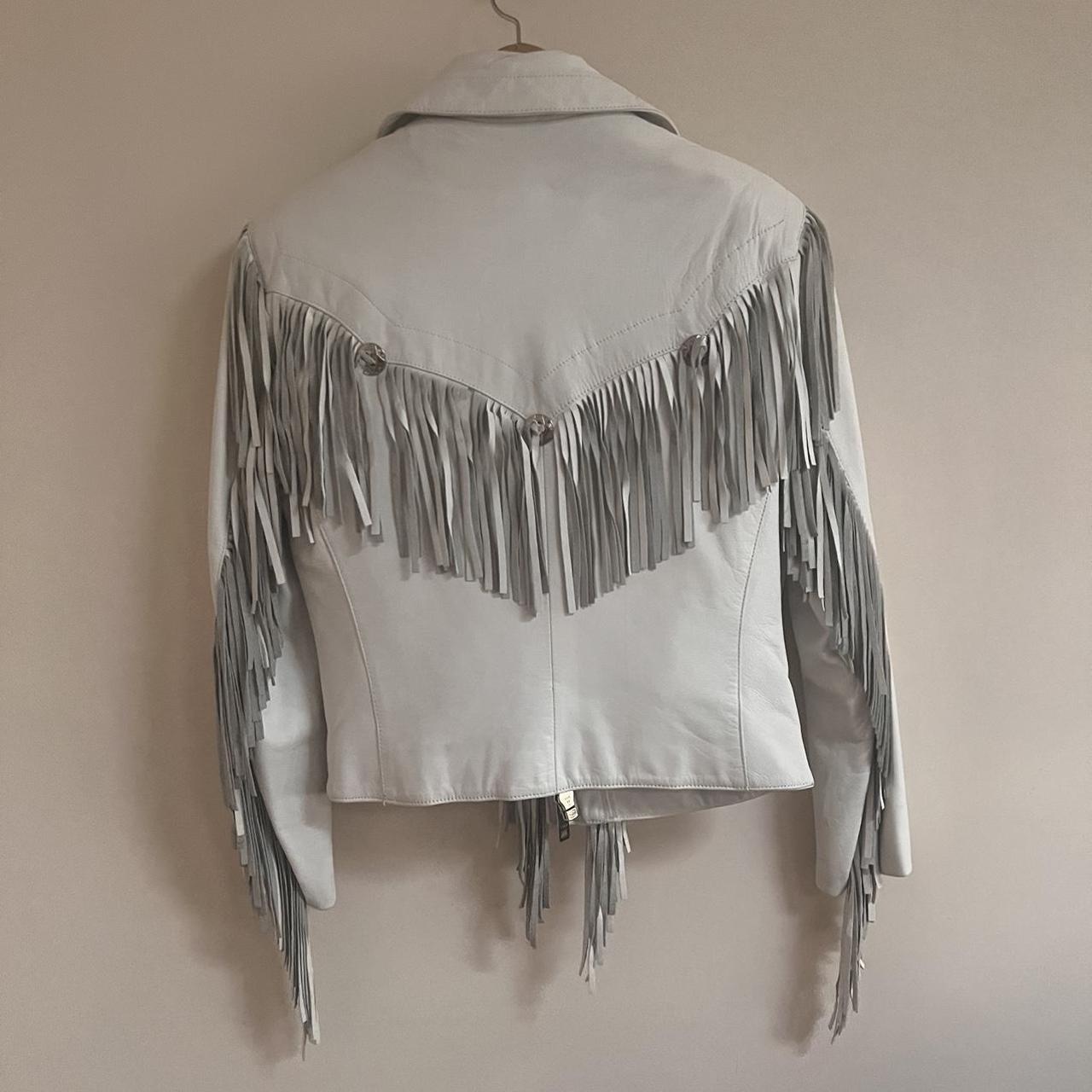 Bermans Jacket- Bermans white leather fringe jacket.... - Depop