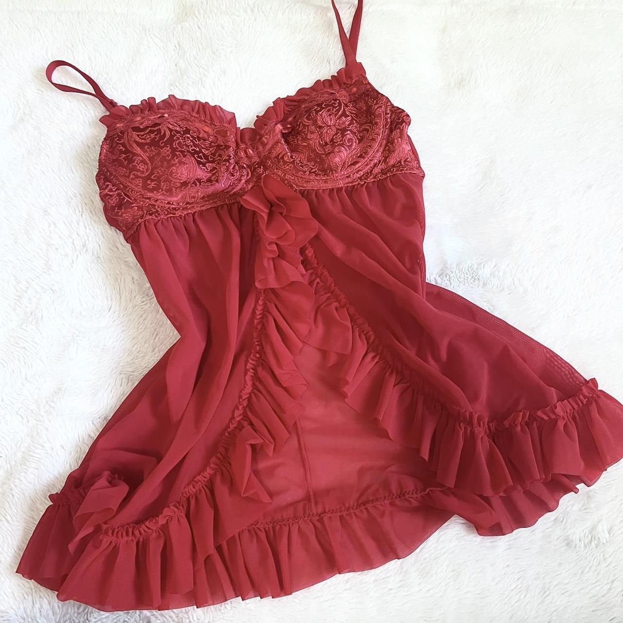 vintage dreamgirl open front ruffle chemise size:... - Depop