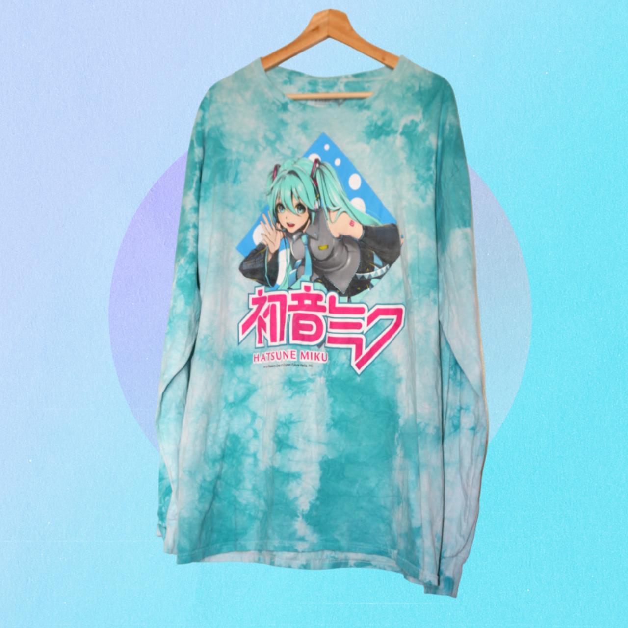 Hatsune Miku Teal Tie-Dye Long-Sleeve... - Depop