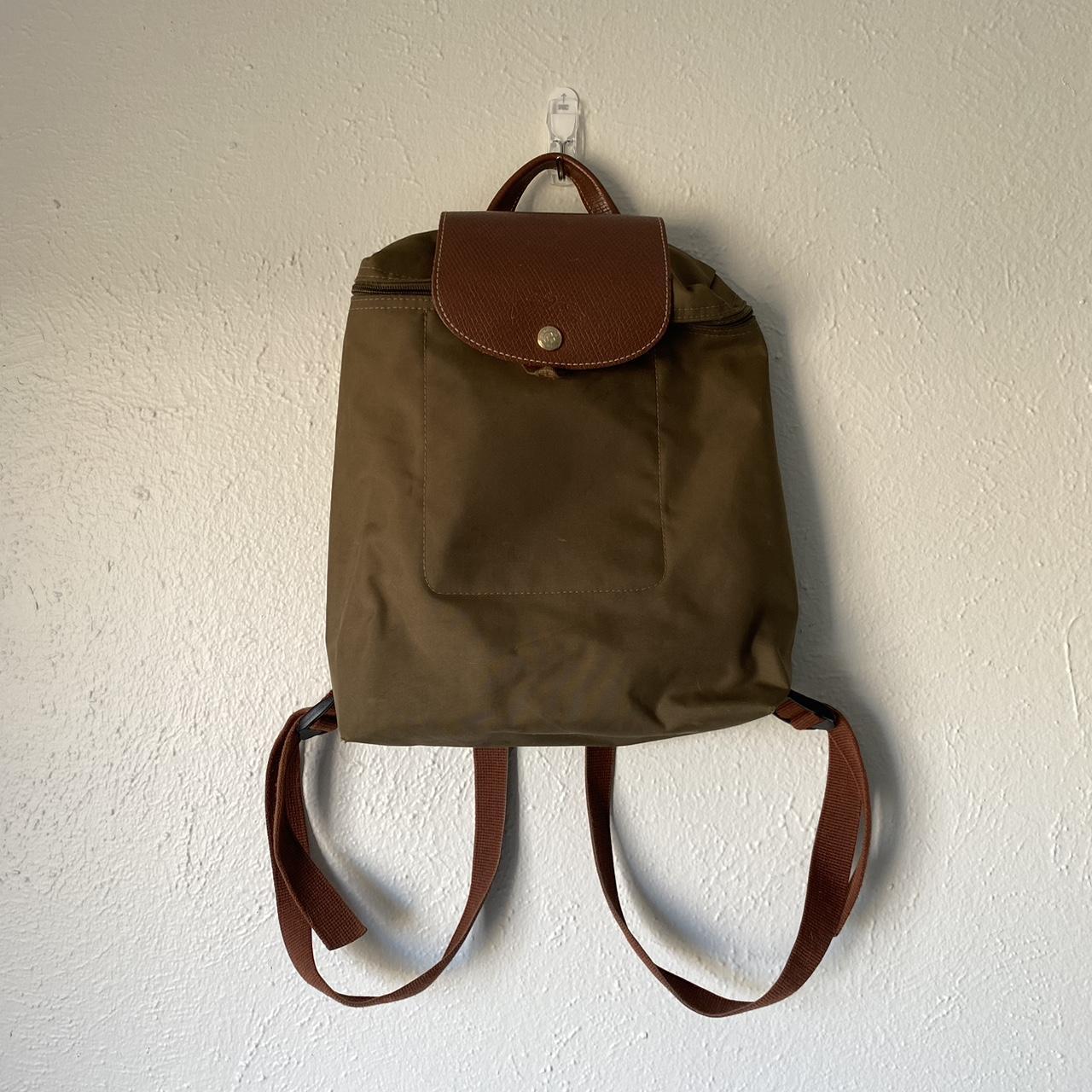 Olive Green & Brown Longchamp backpack - Depop