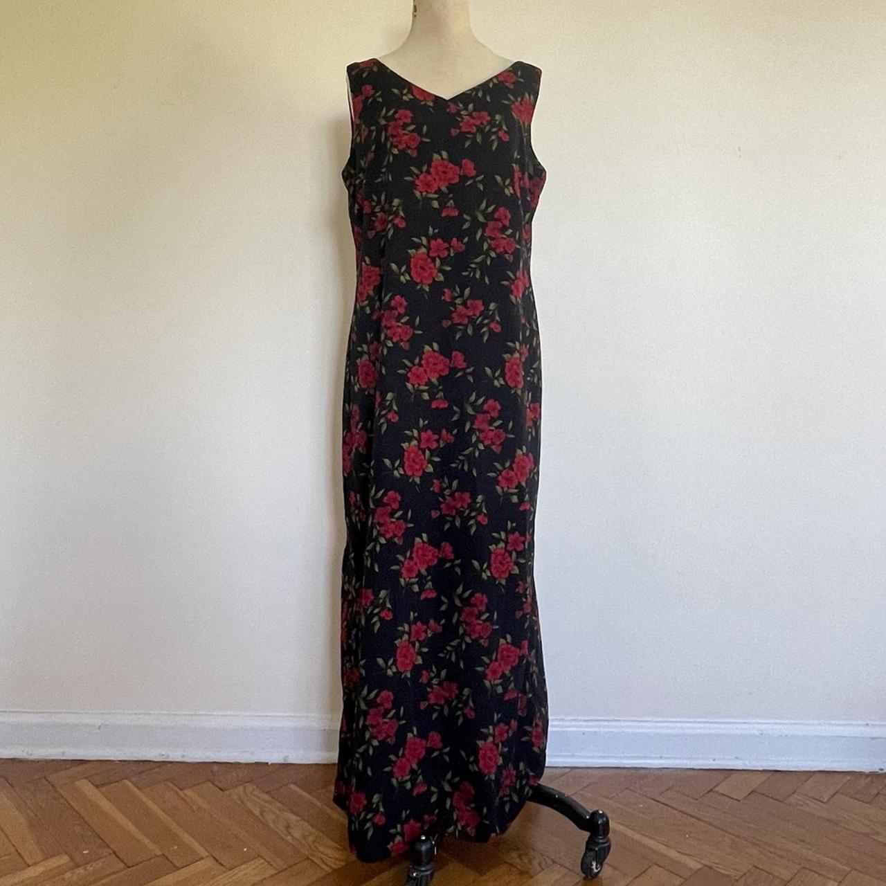 90s rose pattern dress. Size M-L tags says size 12.... - Depop