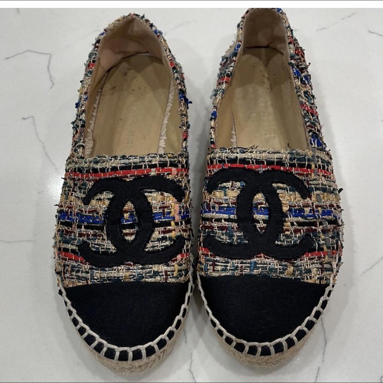 Chanel Espadrille 36 Tweed Canvas Leather... - Depop