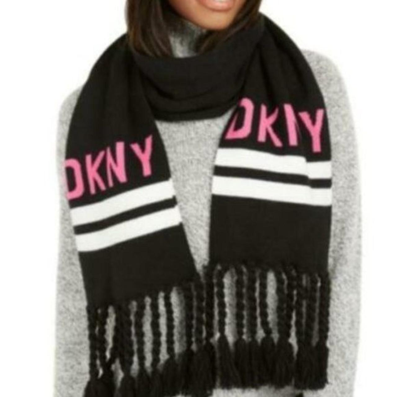 48.00 DKNY Logo Stadium Scarf With Tassel Fringe,... Depop