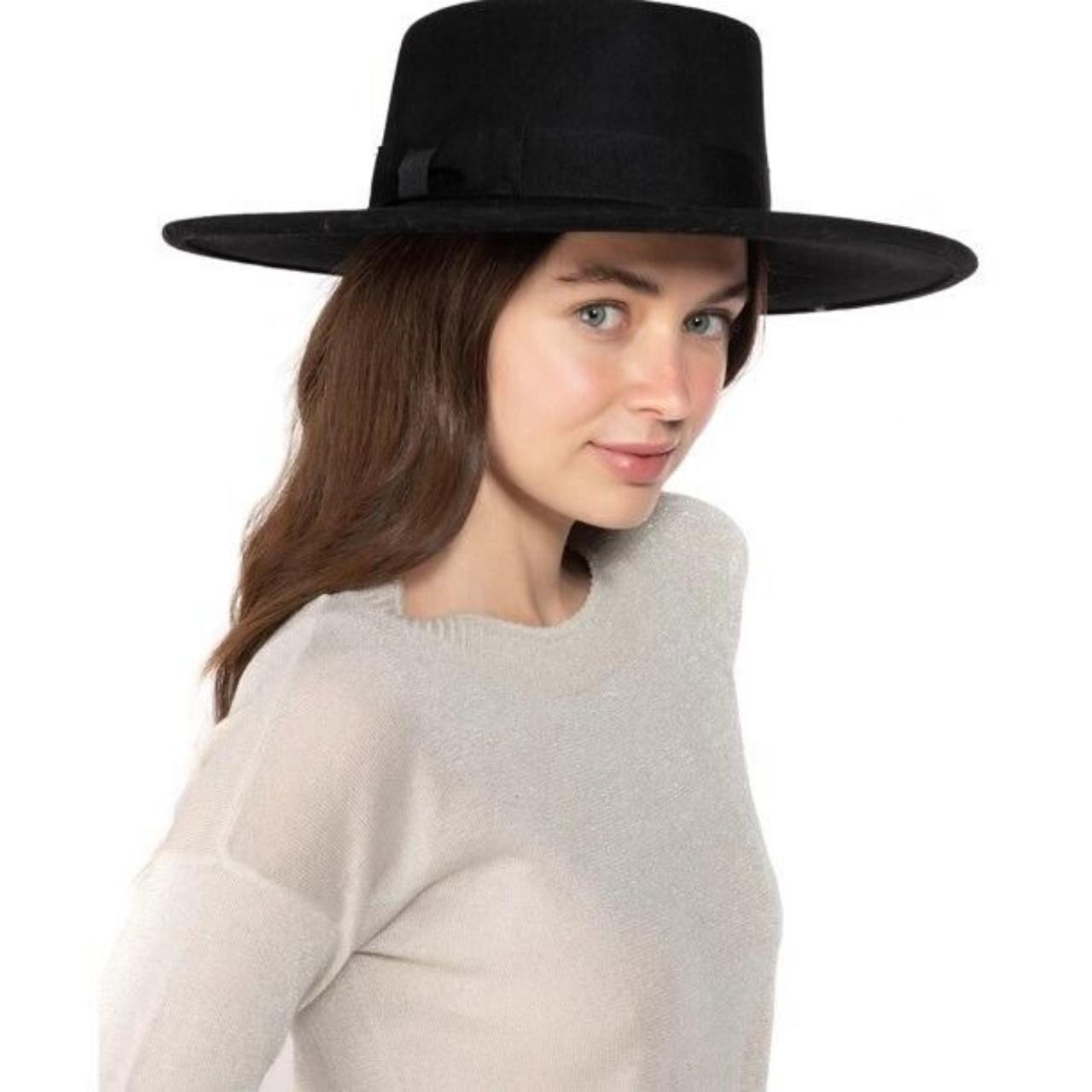 Wool Felt Telescope Floppy Hat, Black,