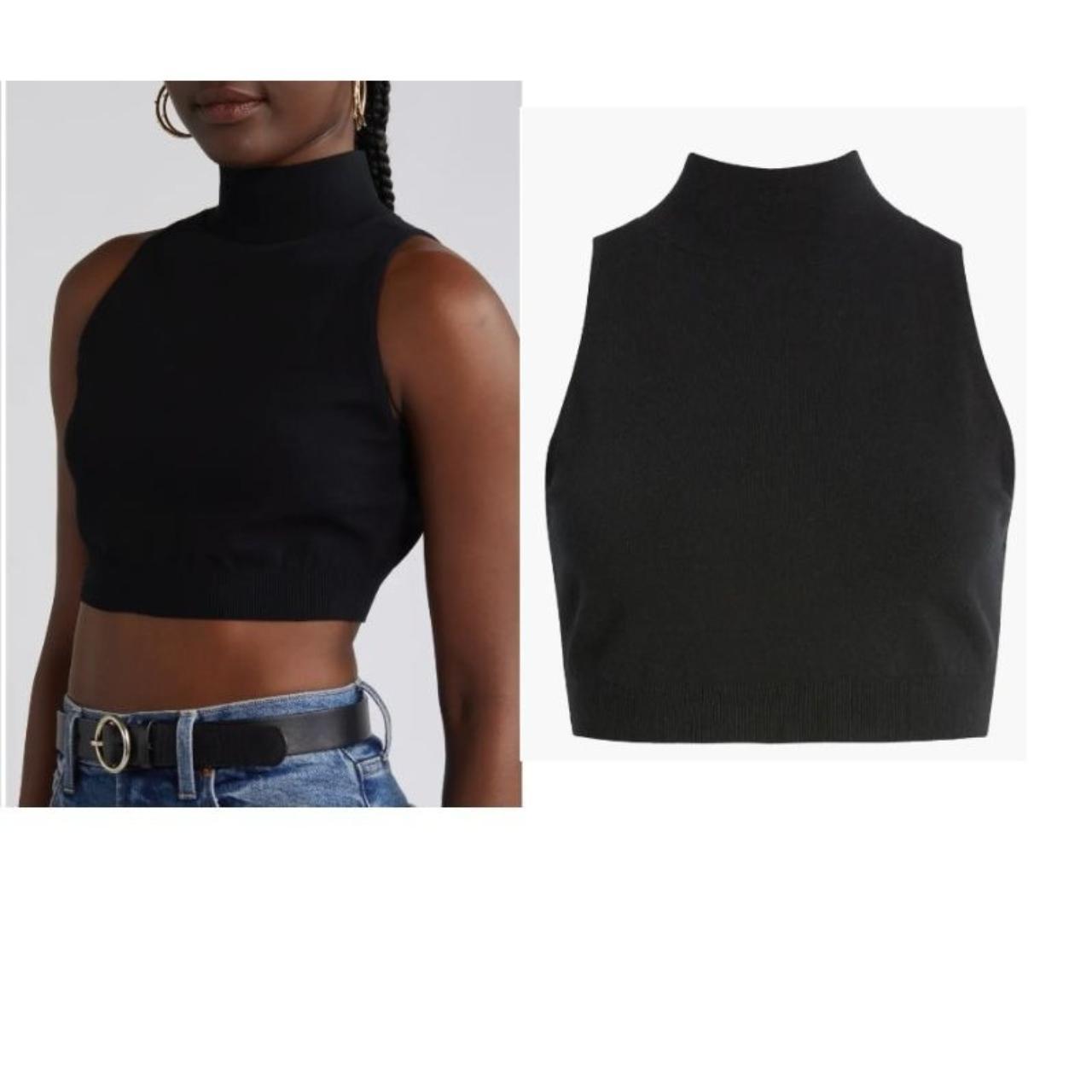 Open Edit Mock Neck Sleeveless Crop Sweater Black Depop