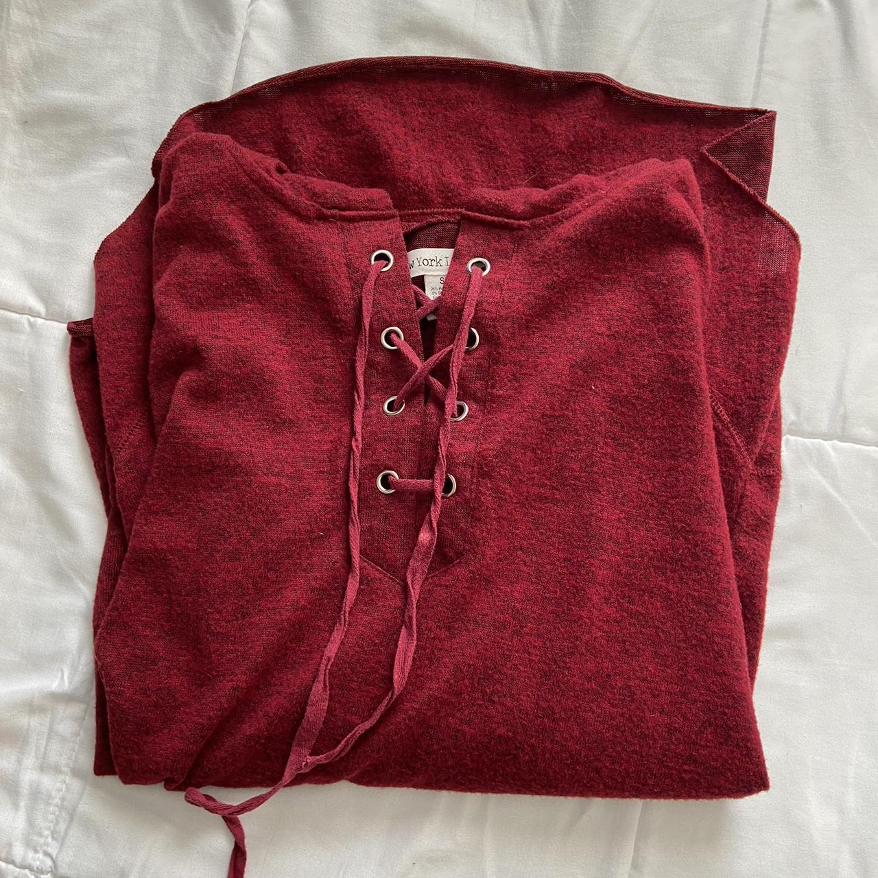 romantic gothic red lace up hoodie/over shirt... - Depop