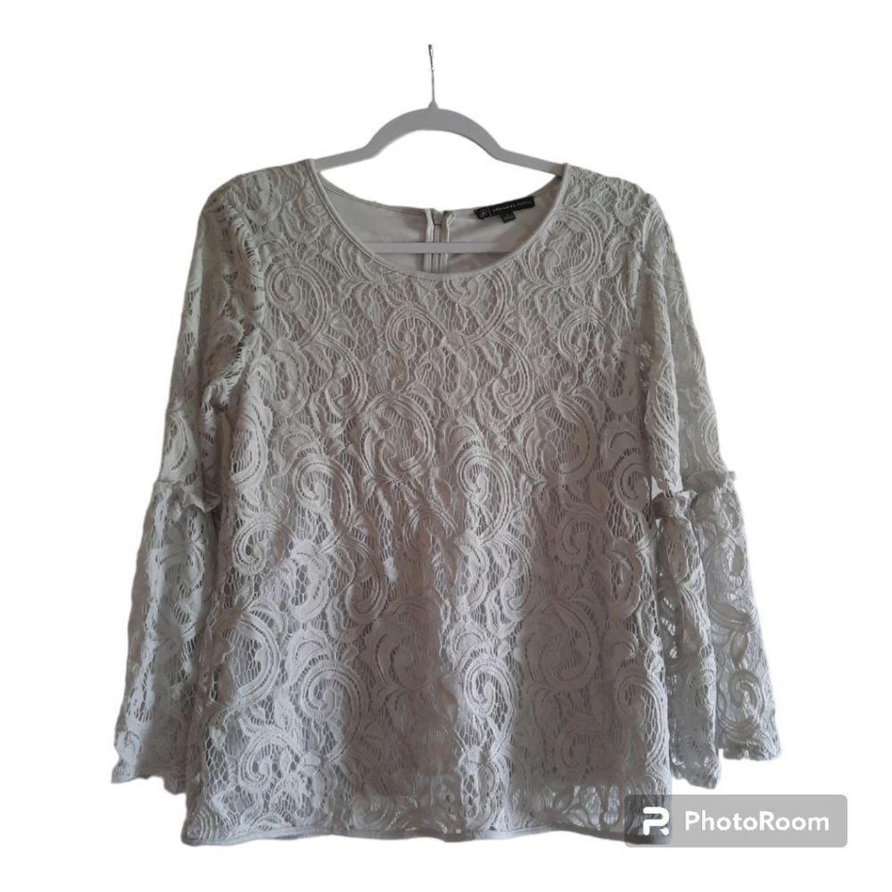 Adrianna Papell Lace Bell Long Sleeve Top Light Depop