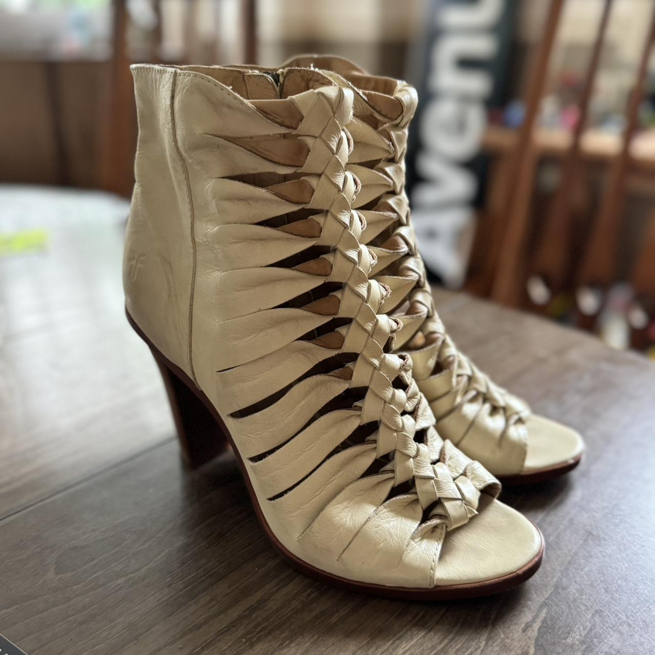 Frye Sofia Braided Peep Toe Bootie Heel Size 9 M. Depop