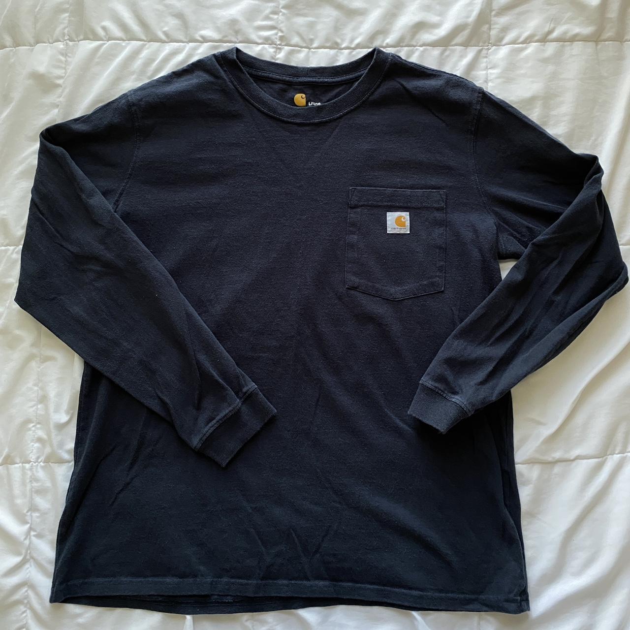 Navy Carhartt Long Sleeve Simple pocket t-shirt... - Depop