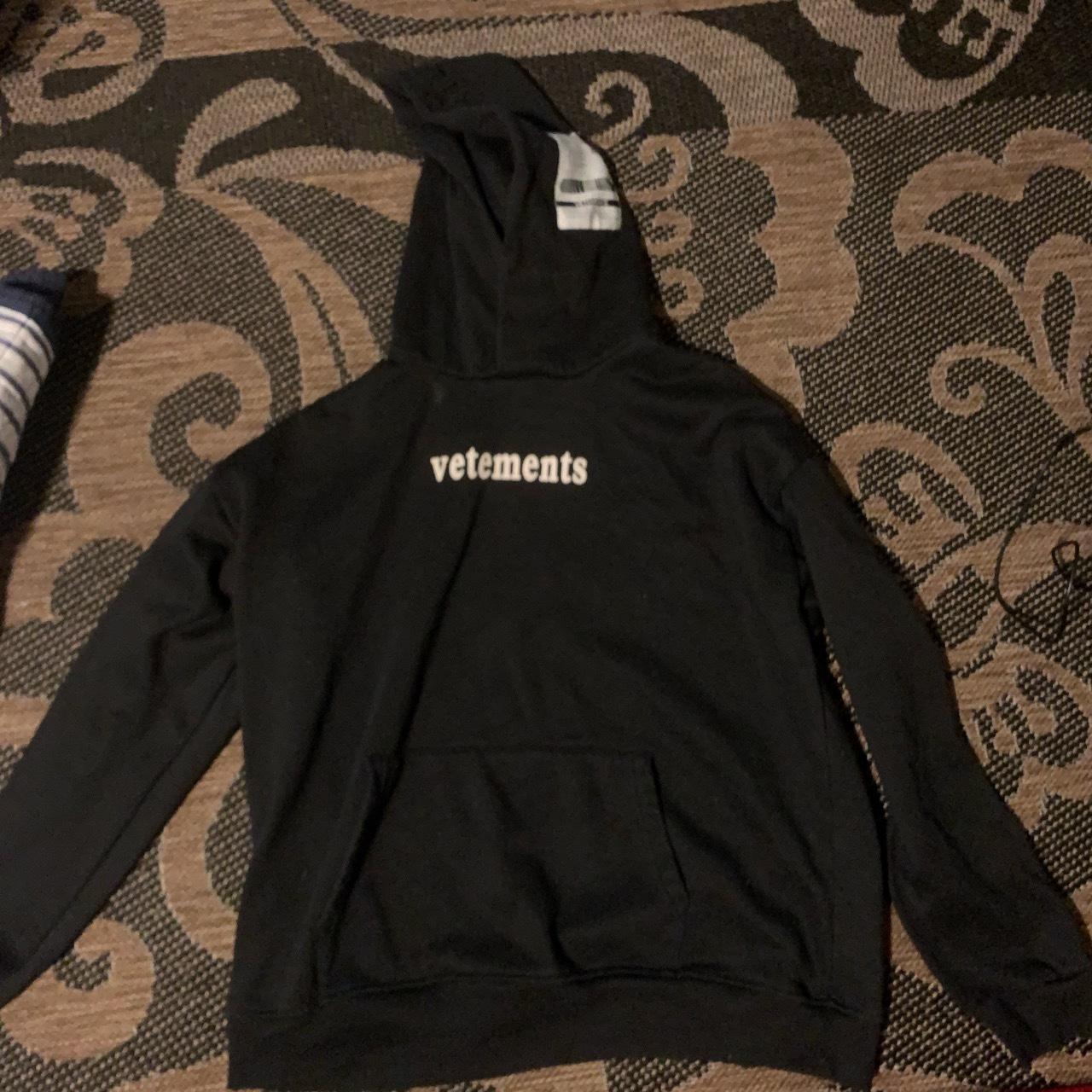 Vetements hoodie shipping label Size M fits like an... - Depop